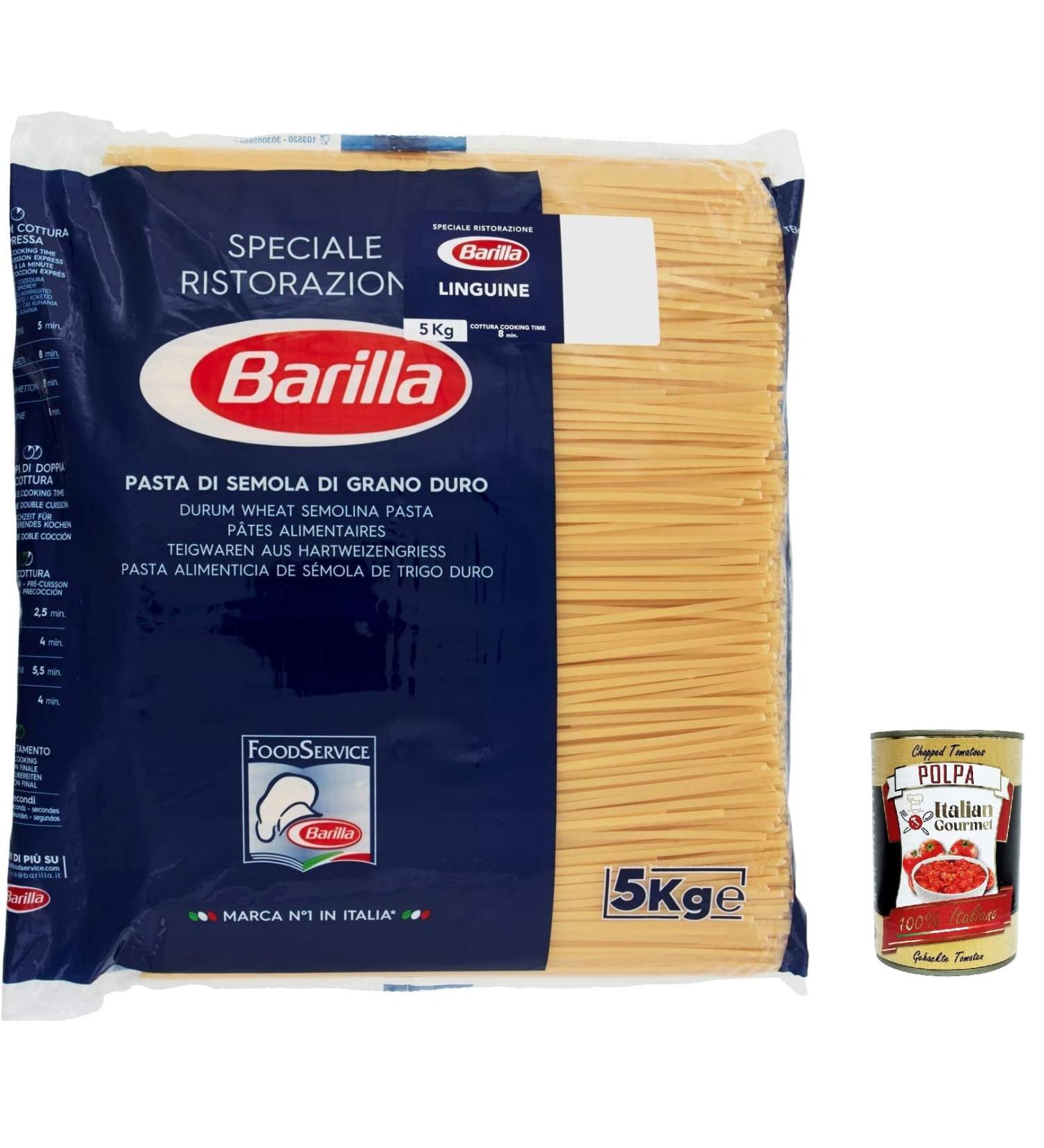  Italian Gourmet E.R. Barilla Linguine Ristorante Pasta No. 98 5 kg pack of Italian pasta + Italian Gourmet Polpa - Buy Online on GoSupps.com