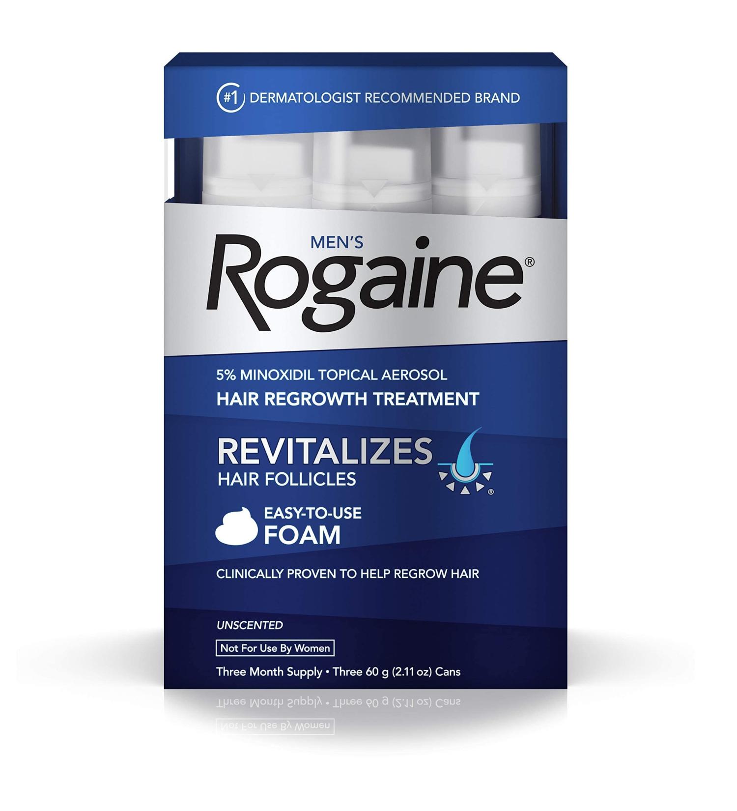 Men's Rogaine 5% Minoxidil Foam for Hair Loss - 3-Month Supply (Pack of 3) - Buy Online on GoSupps.com