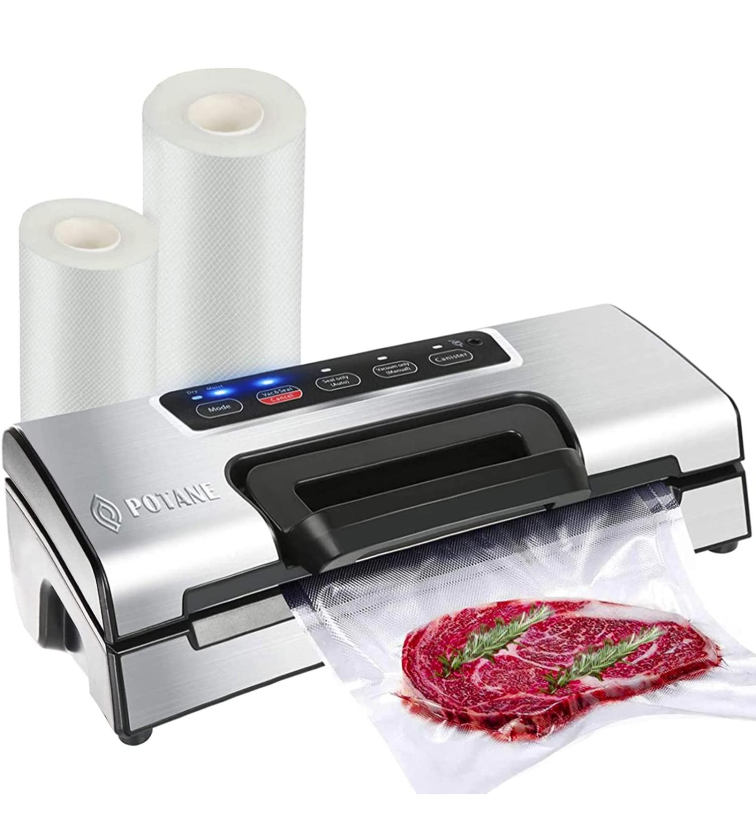 Potane Precision Vacuum Sealer Machine Pro with Built-in Cutter and Bag Storage | Auto&Manual Options | 2 Food Modes | Includes 2 Bag Rolls | Compact Design - Buy Online on GoSupps.com
