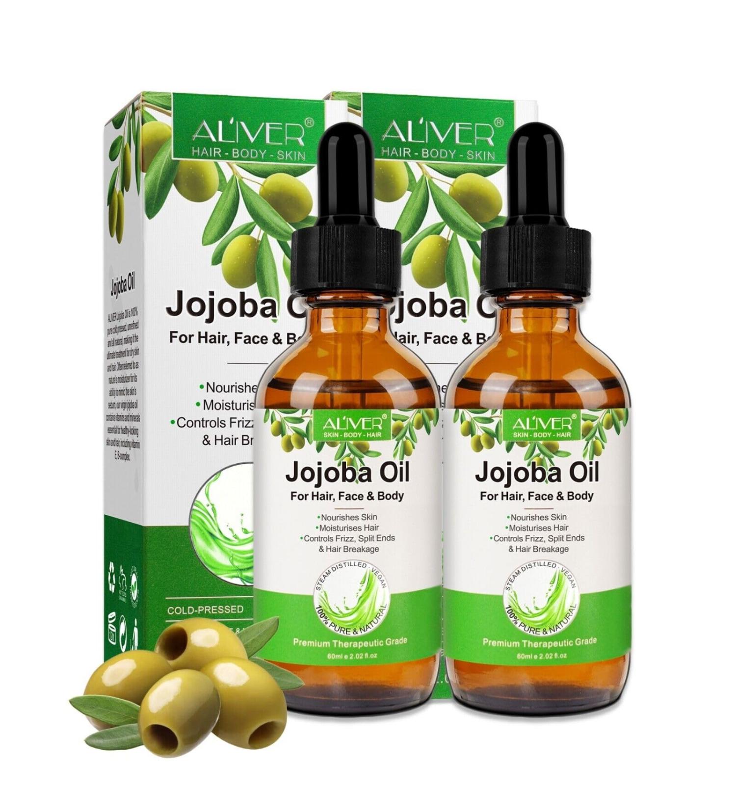Organic Vegan Jojoba Oil - Cold Pressed Skin Hair & Nails Care | 2x60ml | Ideal Massage Oil - Buy Online on GoSupps.com