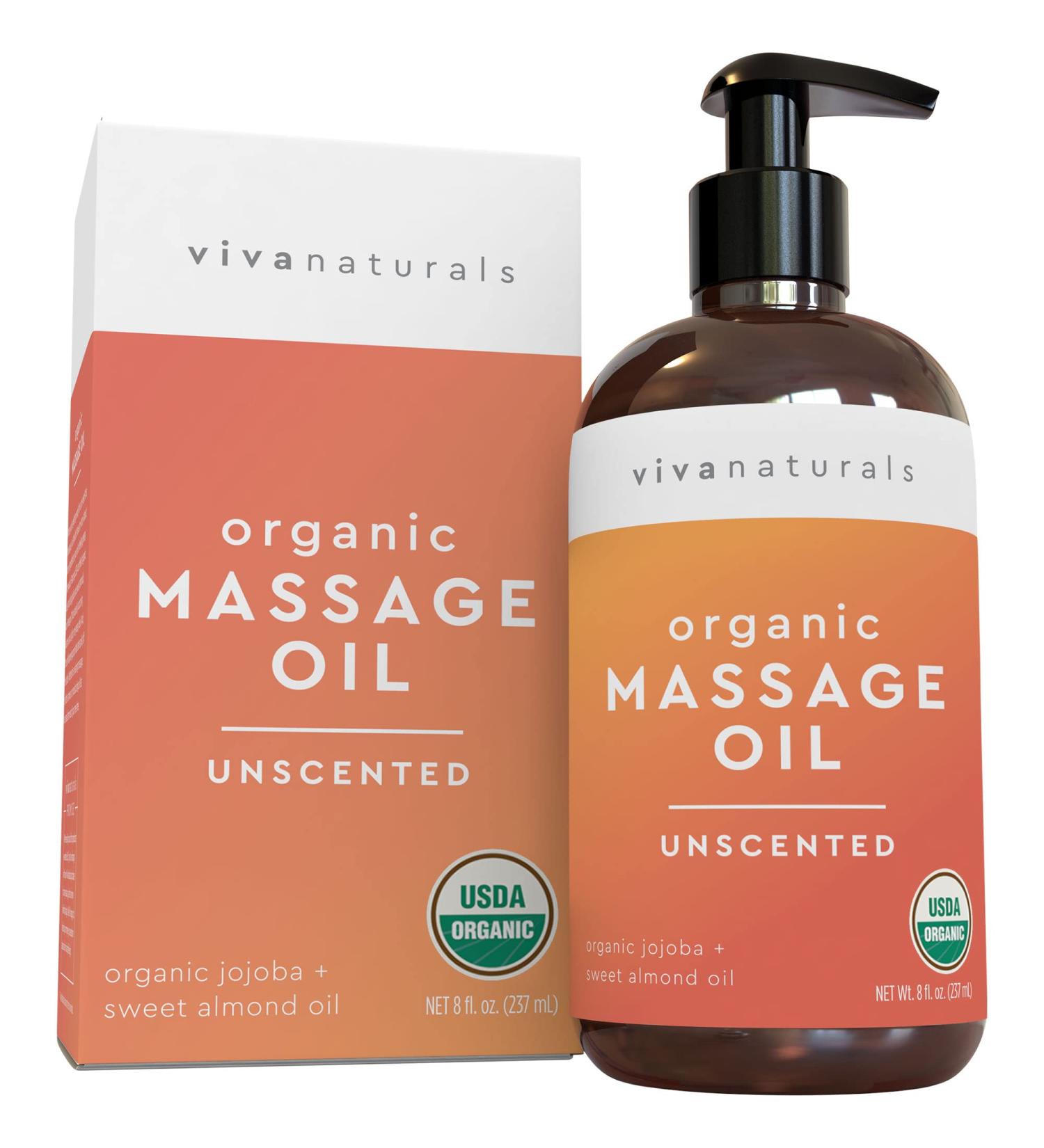 Certified Organic Unscented Massage Oil - Non-Greasy Formula for Muscle Relief and Relaxation - 8 fl. oz - Buy Online on GoSupps.com