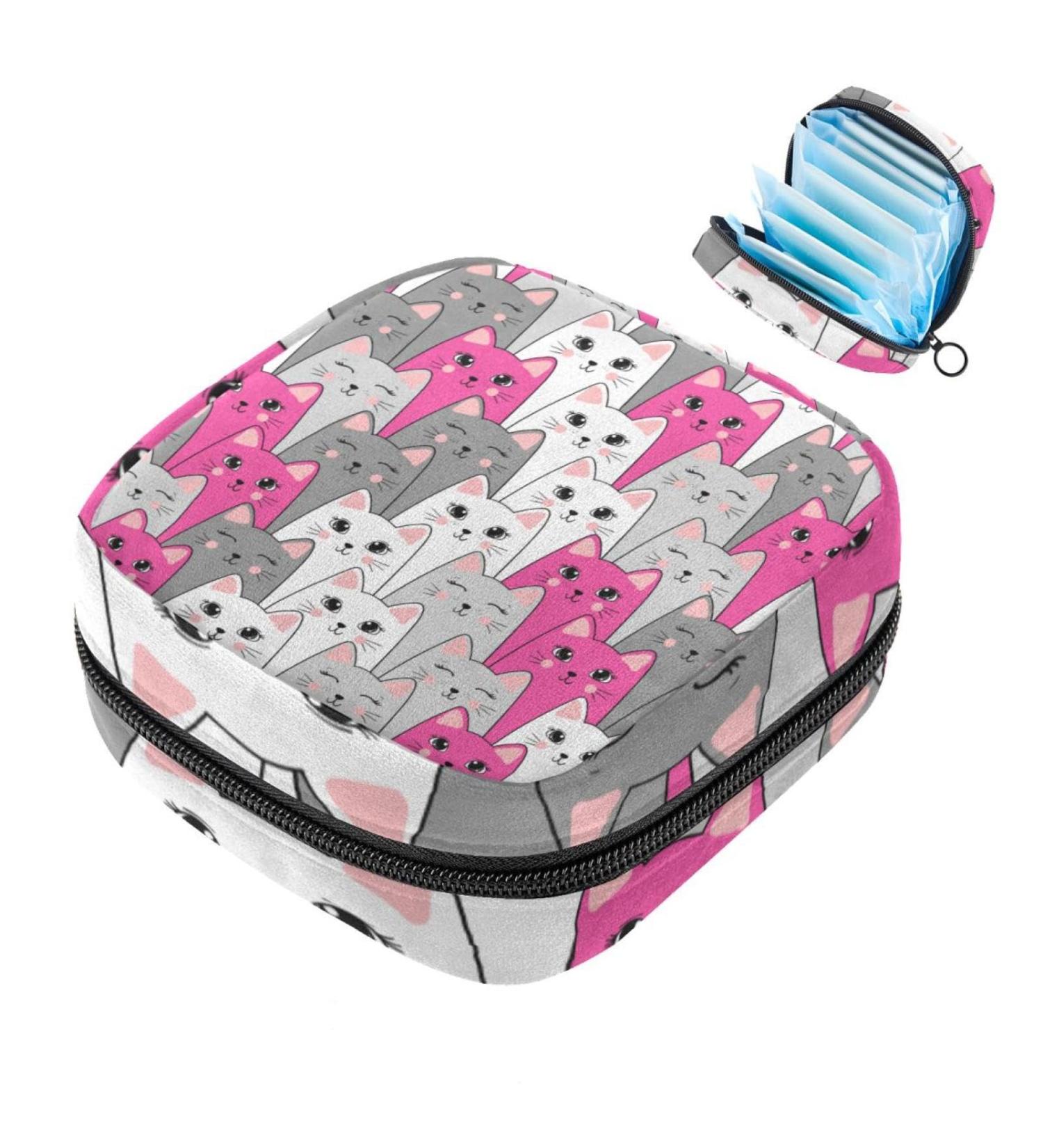 Sweet Cat Storage Bag for Women | Large Menstrual Cup & Bandage Bags with Zipper | Multi-Colored Period Inserts & Tampons | Stylish & Functional - Buy Online on GoSupps.com