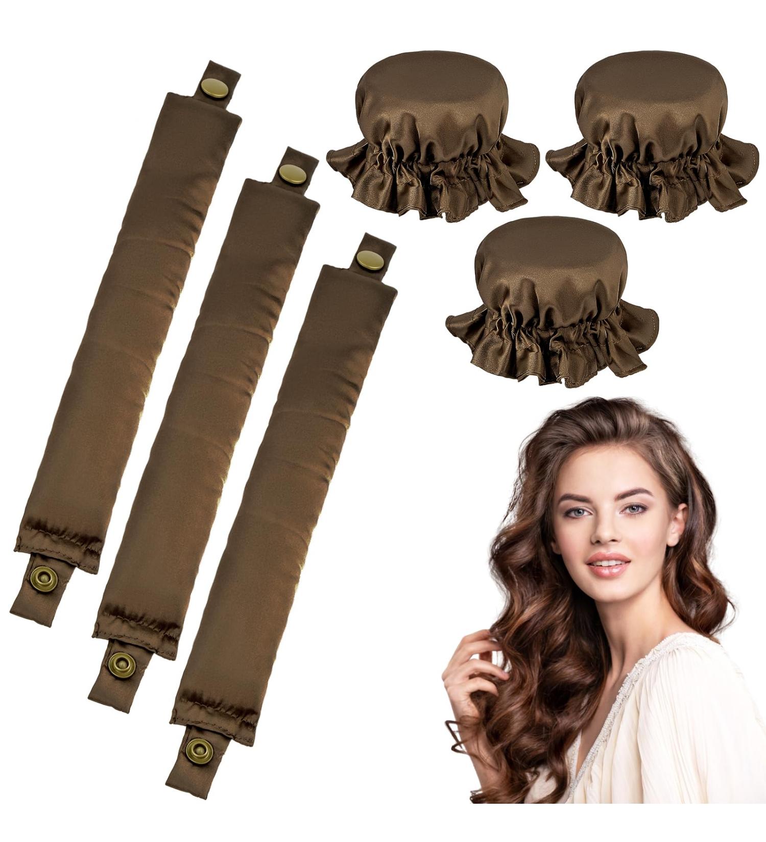 Heatless Curls Set - 3 Non-Slip Curlers for All Hair Lengths | DIY Overnight Curls | Brown Silk Hair Curler - Buy Online on GoSupps.com