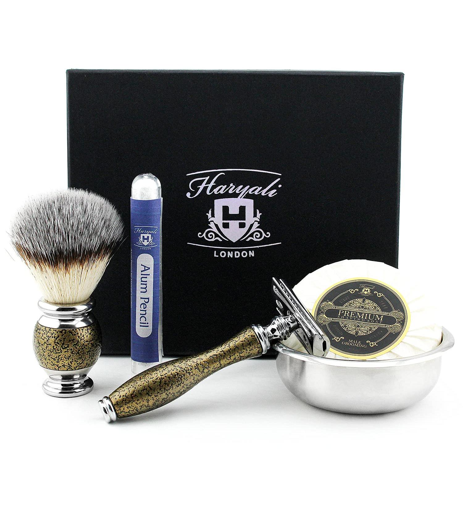 Shop Vintage Style Men's Shaving & Grooming Set | Includes Synthetic Brush DE Safety Razor (Blades Not Included) Engraved Bowl & Soap - Perfect Gift for Grooming Enthusiasts - Buy Online on GoSupps.com