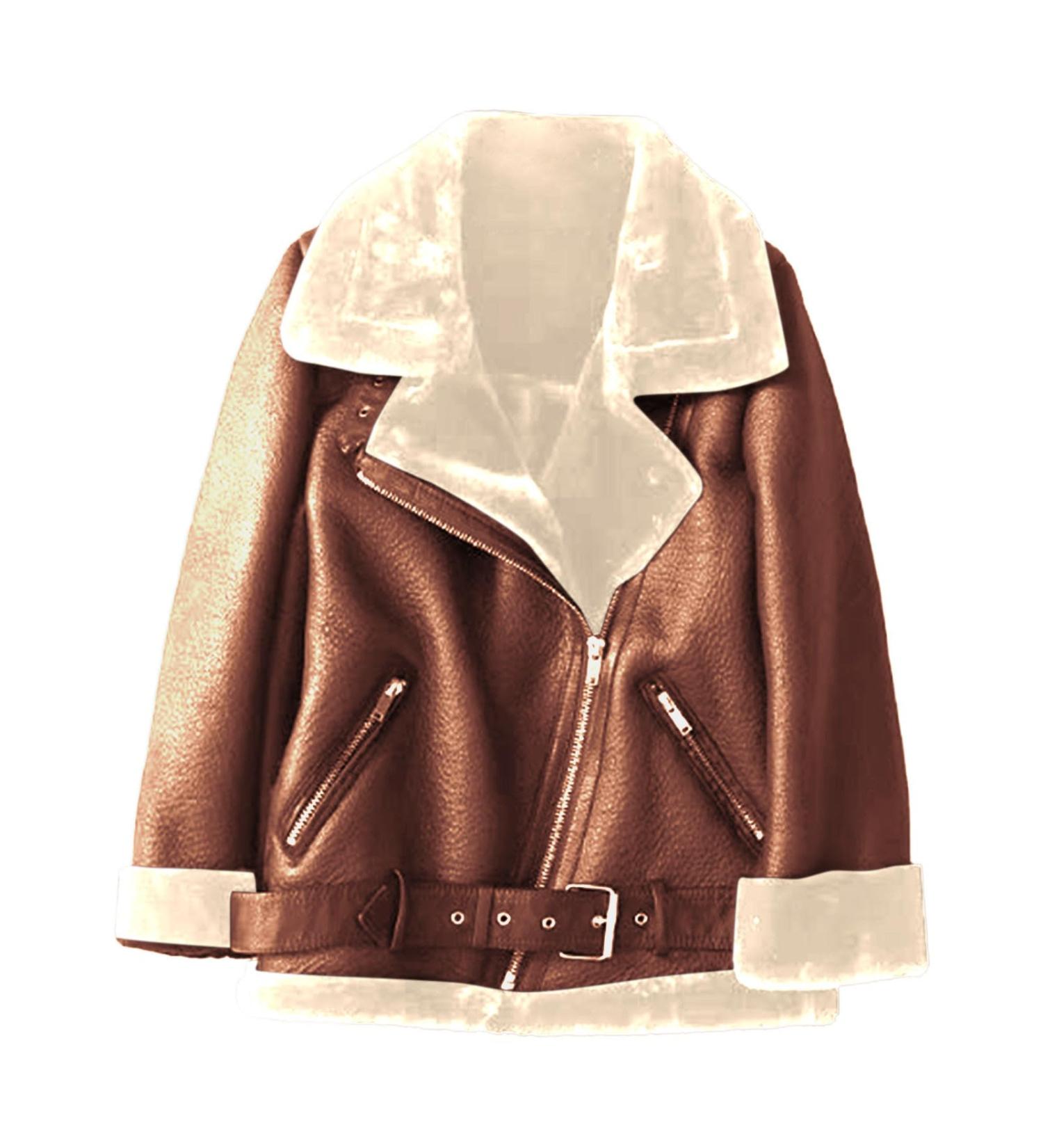 Shop Hanxiulin Oversized Warm Plush Fleece Jacket for Women - Windproof & Thick Bomber Coat in Brown XL - Buy Online on GoSupps.com