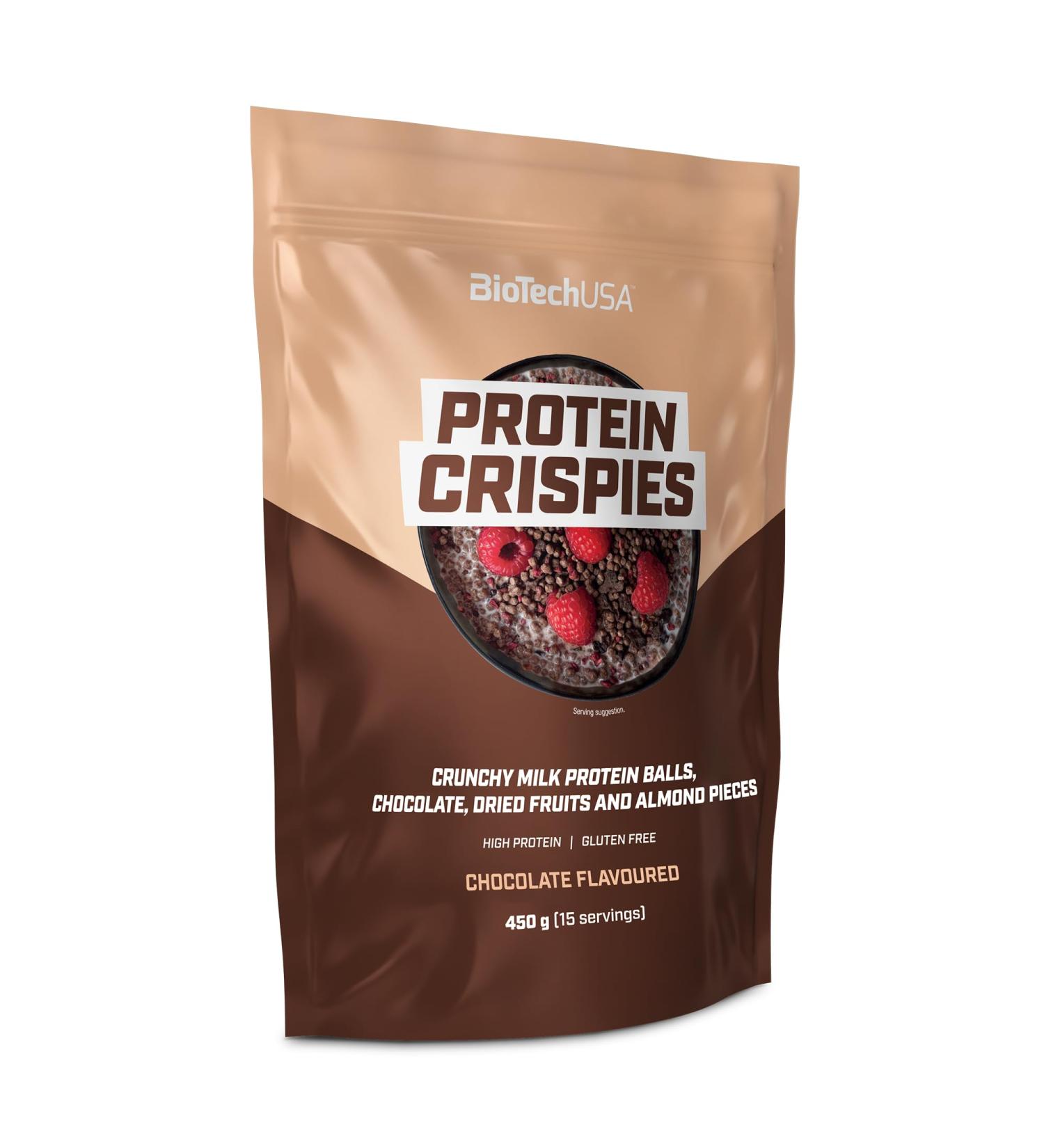 BioTechUSA Protein Crispies | Petit-d jeuner hyperprot in | Copeaux de chocolat | Fruits secs et morceaux d'amandes | Sans gluten 450 g Chocolat - Buy Online on GoSupps.com