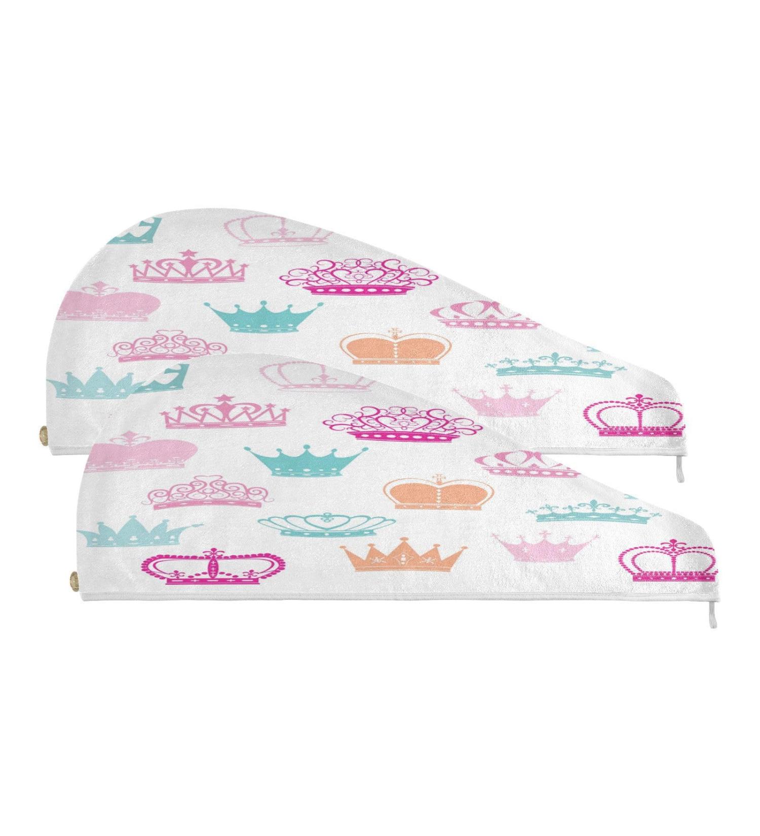 Princess Crown Dry Hair Cap - 2 Piece Quick Drying Towel Set with Button Headband | Super Absorbent & Soft for Effortless Hair Care - International Shipping Available - Buy Online on GoSupps.com