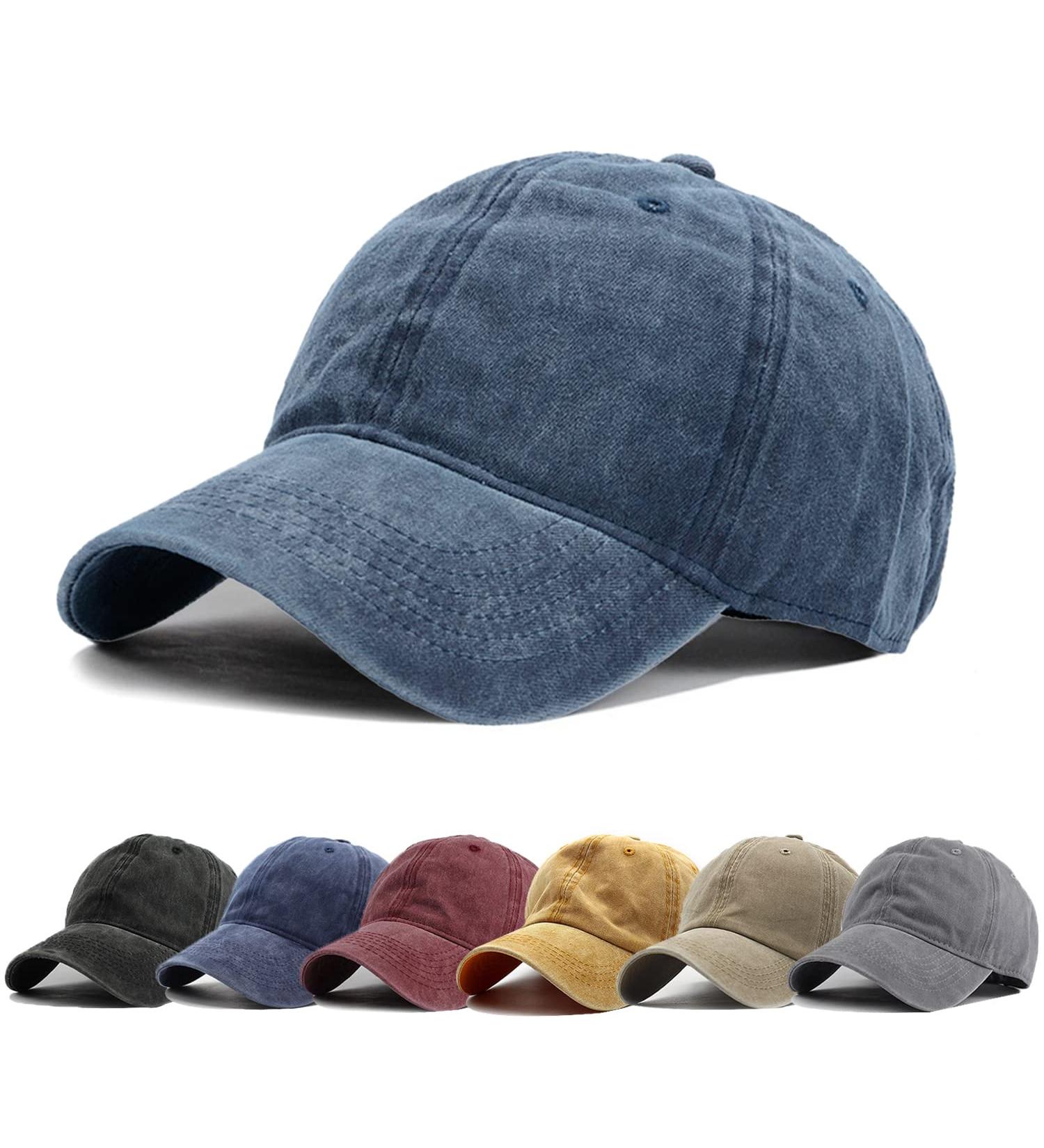 HOFNEN Washed Distressed Twill Cotton Baseball Cap Vintage Dad Hat - Navy - Buy Online on GoSupps.com