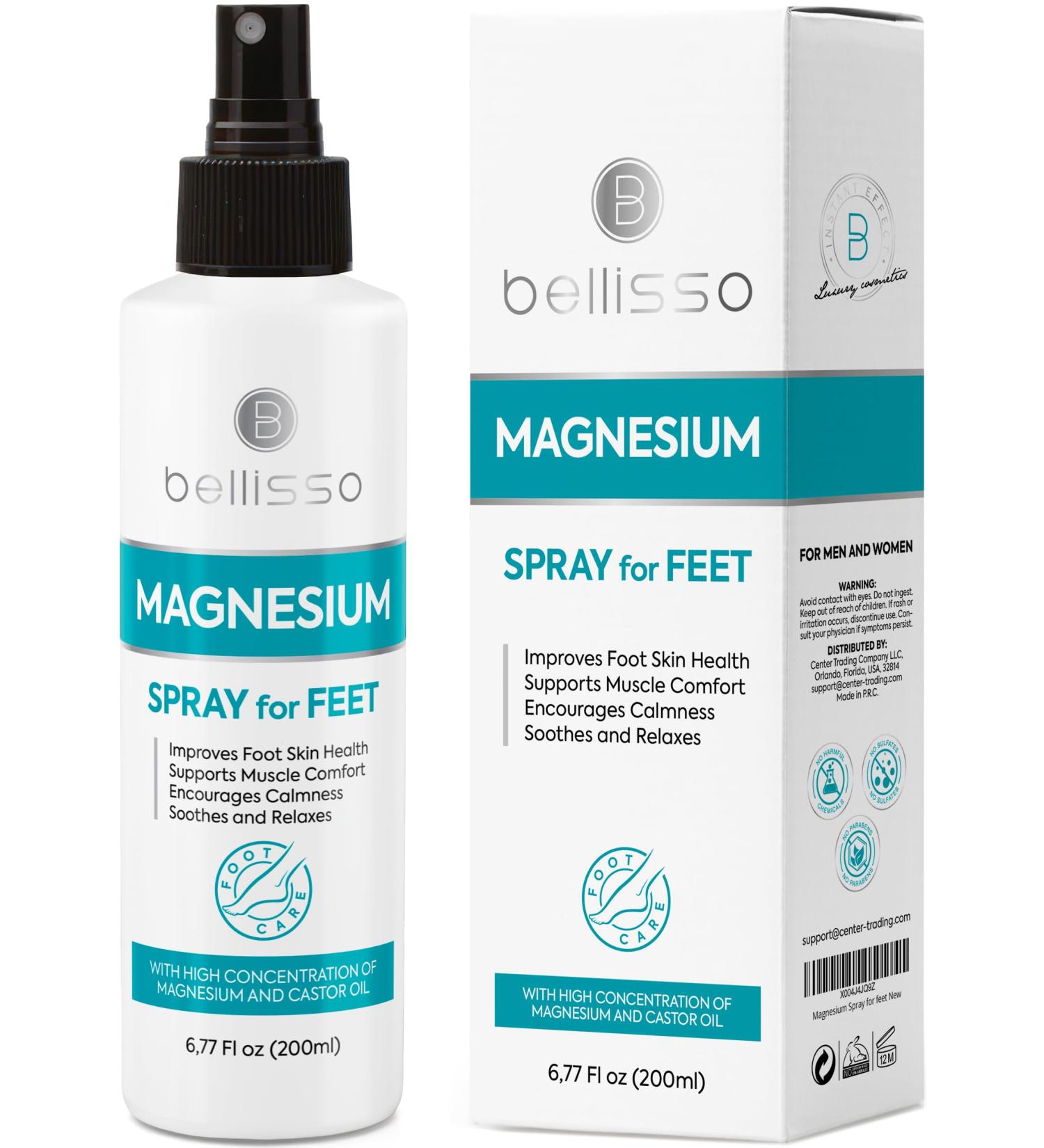 Magnesium Spray for Feet - With Castor Oil- Topical Foot Application for Women Men Kids and Adults - Extra Strength with Magnesium Chloride for Leg Spasms Muscle Cramps and Restless Legs - Buy Online on GoSupps.com