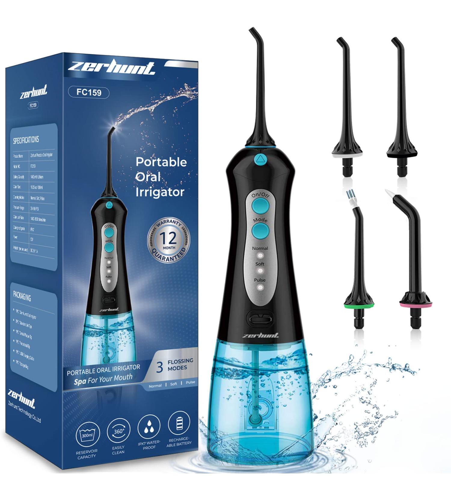 Water Flosser Cordless Teeth Cleaner - IPX7 Waterproof Oral Care for Braces & Bridges | Detachable Tank & 4 Jet Tips - Buy Online on GoSupps.com
