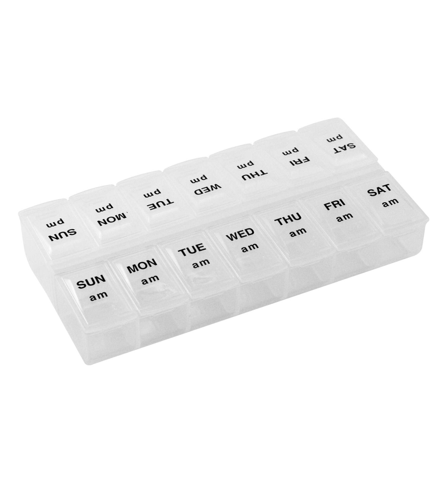 Apex Twice-A-Day Weekly Pill Organizer - Easy-Open, See-Through Lids for AM/PM Medication Organization - Buy Online on GoSupps.com