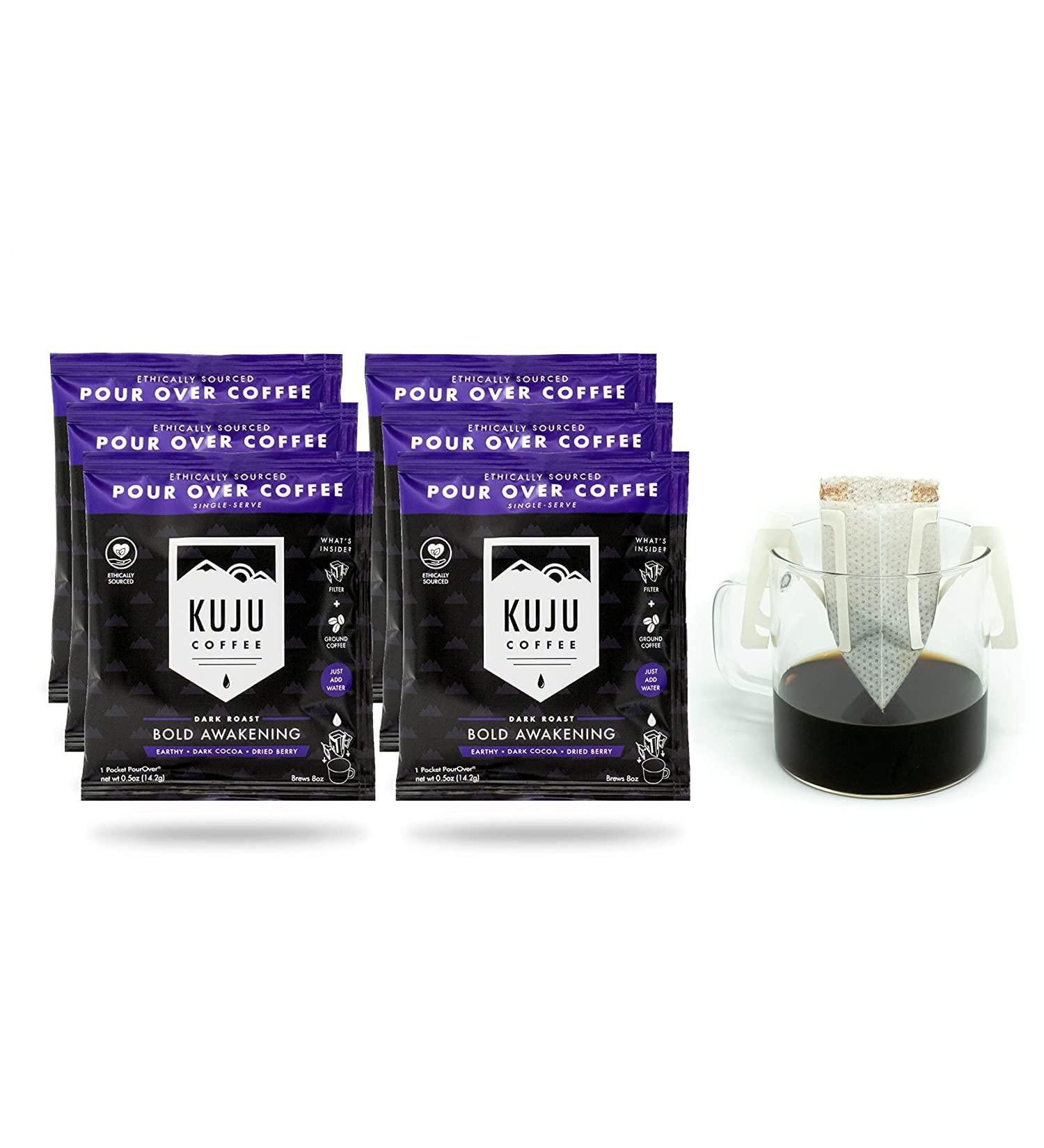 Kuju Coffee Bold Awakening Dark Roast - Premium Single-Serve Pour Over | Eco-Friendly, Ethically Sourced, 6-Pack - Buy Online on GoSupps.com