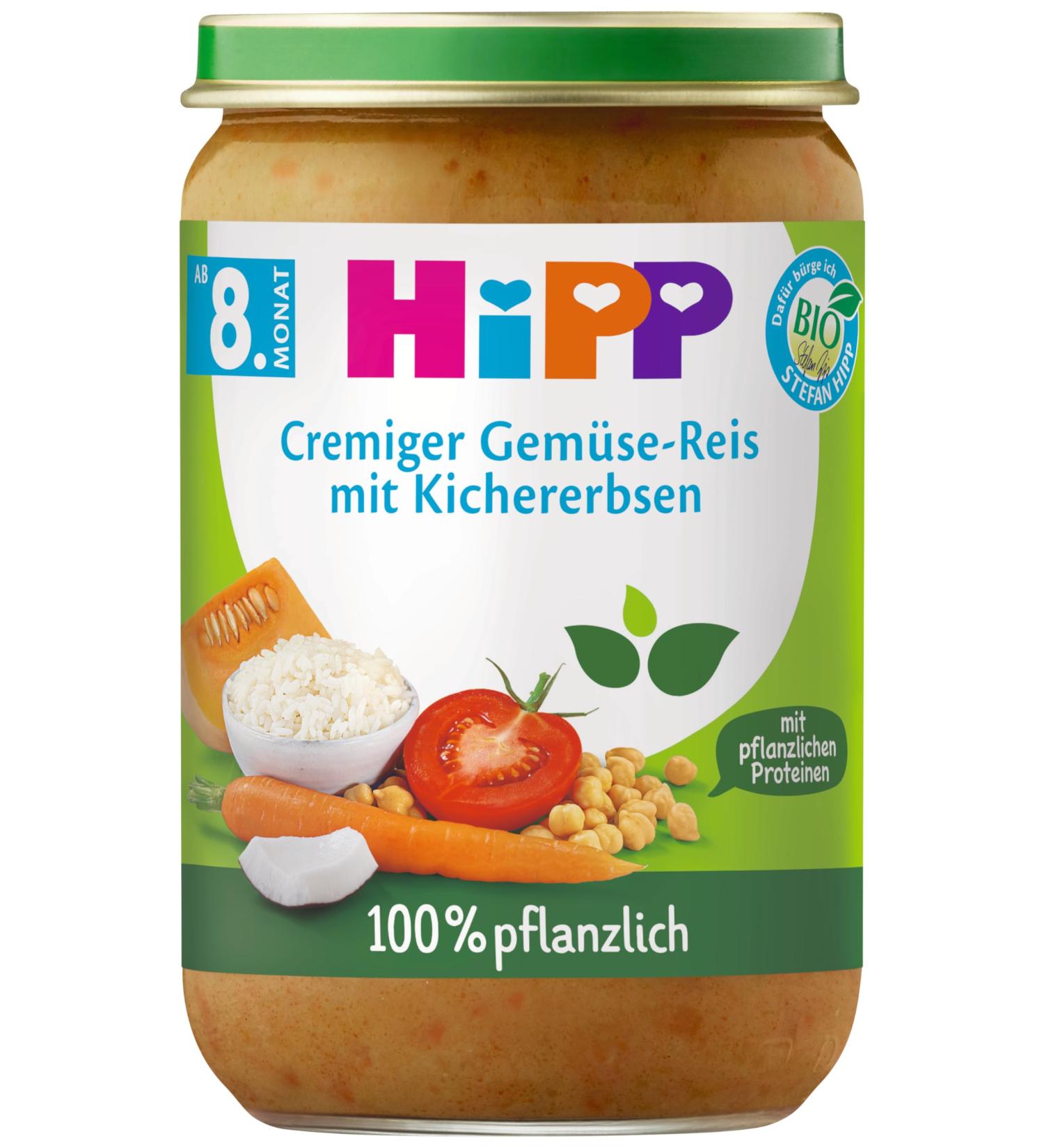 HiPP 100% plant-based menus from 8th / 10th month DA61500 Vegetables/Chickpeas. 220g 220g Vegetables/Chickpeas.