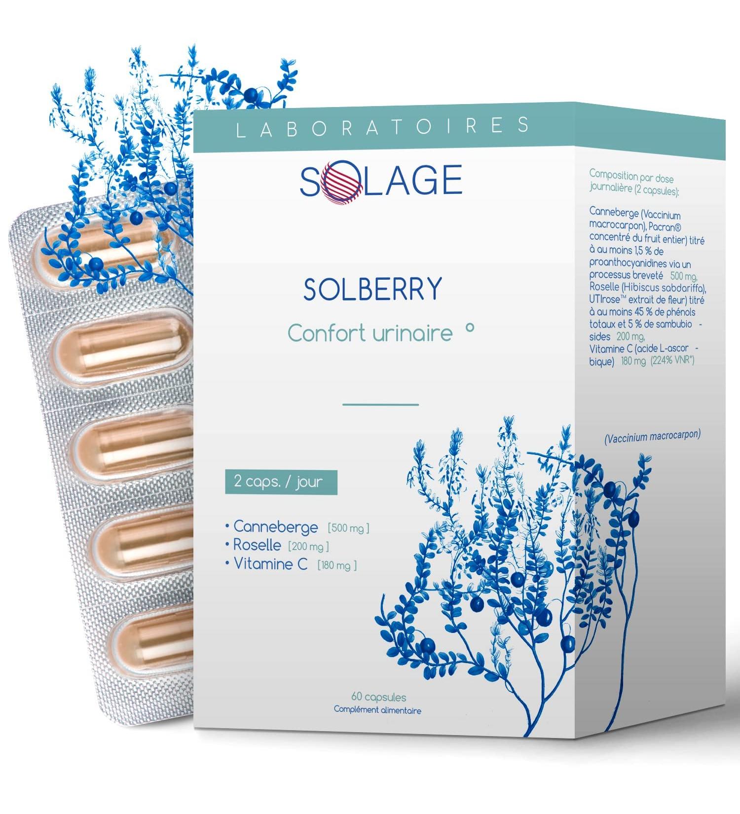 SOLBERRY Women's Urinary Infection Supplement Powerful Cranberry and Hibiscus Extracts 24-60 Vegan Capsules French Solage Laboratory - Buy Online on GoSupps.com