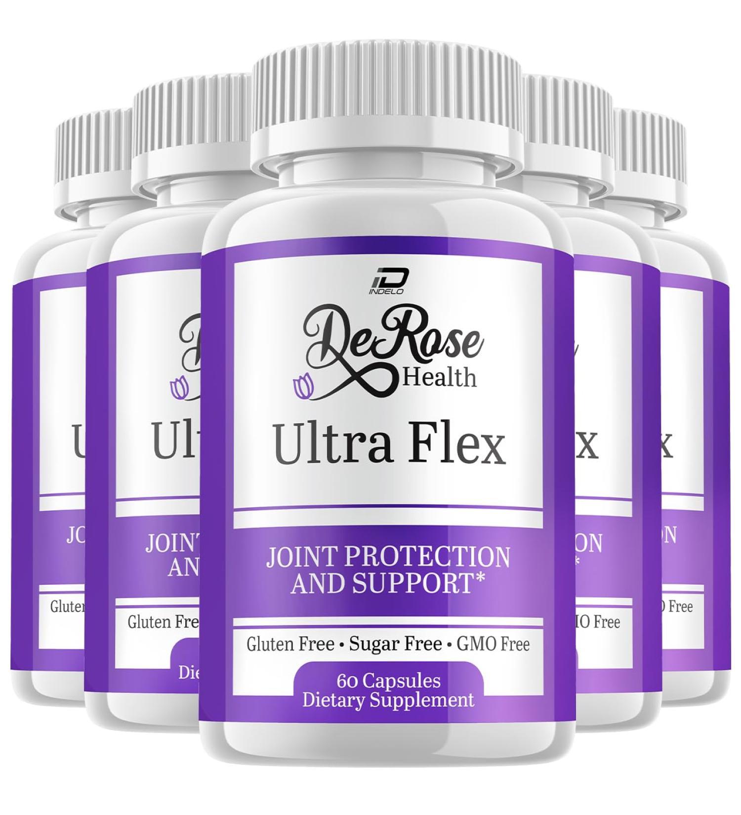 Indelo Ultra Flex Derose Health Capsules Joint Support Supplement Ultra Flex Natural Joint Health Formula Derose Health Pills for Joint Wellness Mobility UltraFlex Reviews (5 Pack - 300 Capsules)