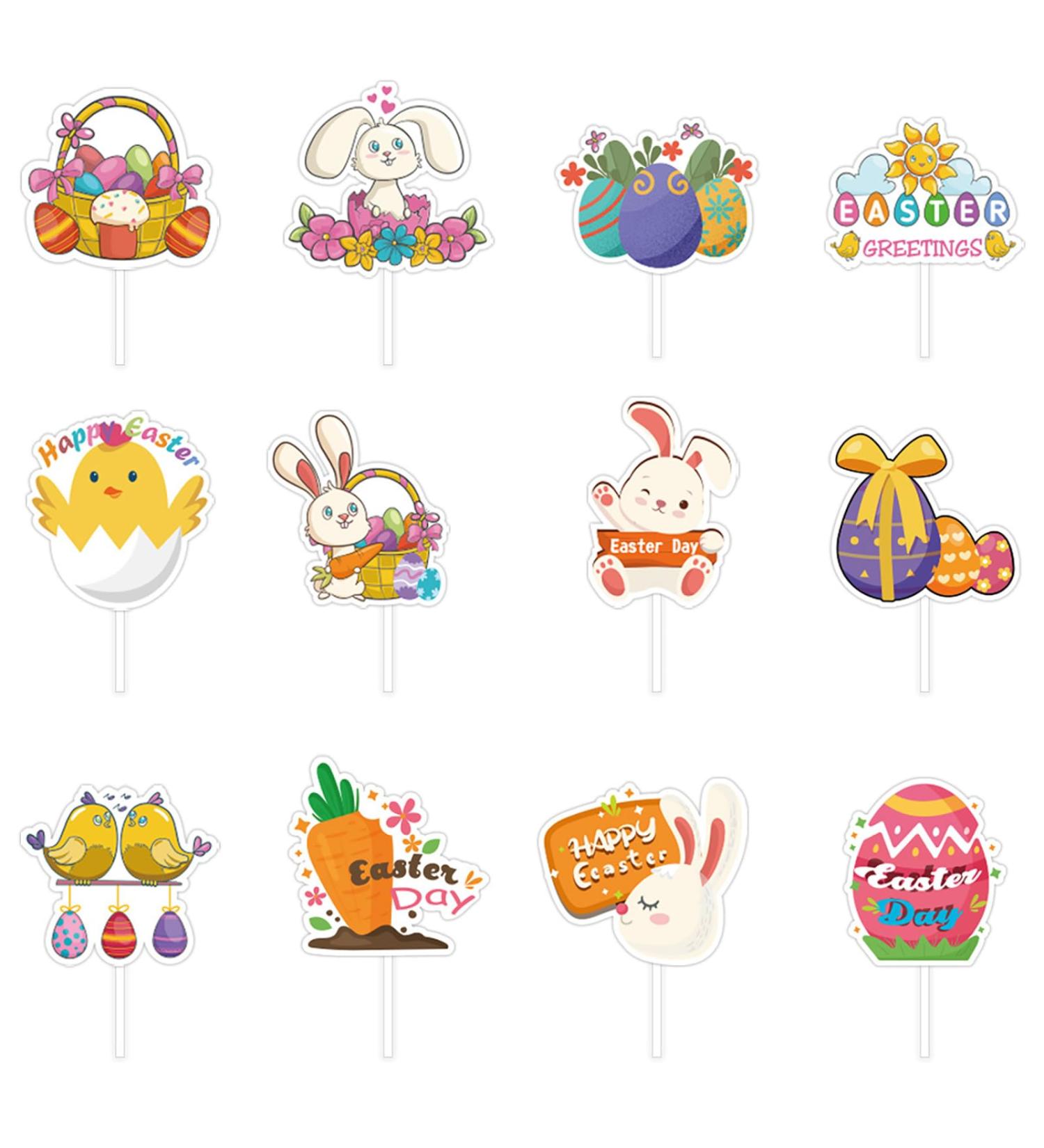 12Piece Easter Party Cake Decorations Easter Cupcake Toppers Festive Rabbit Gnomes Embellishments Dessert Decorations Easter Party Decorations - Buy Online on GoSupps.com