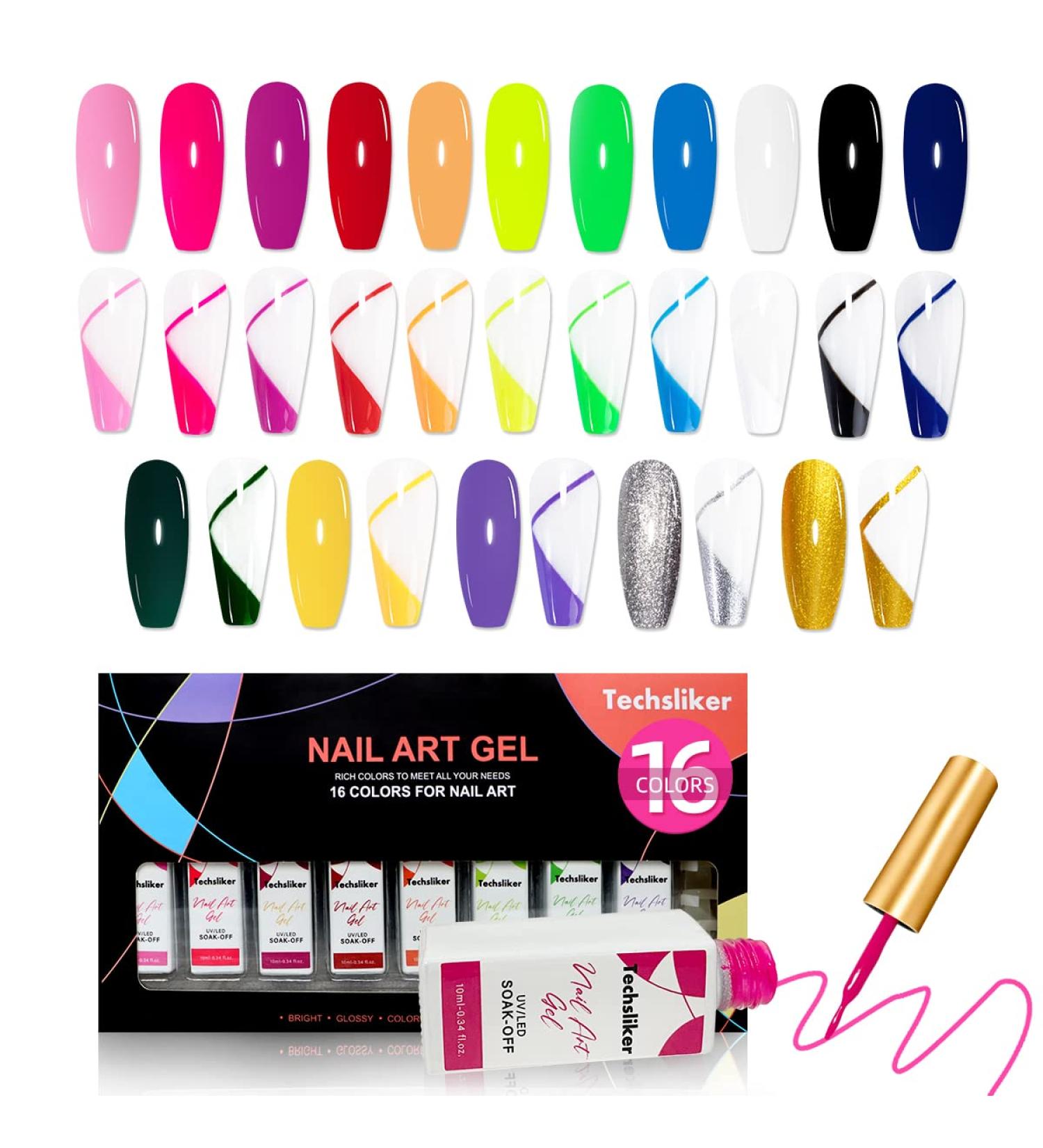 Techsliker Gel Nail Art Polish Set - 16 Long-Lasting Chip Resistant Colors for Salon-Quality Manicures At Home - Buy Online on GoSupps.com
