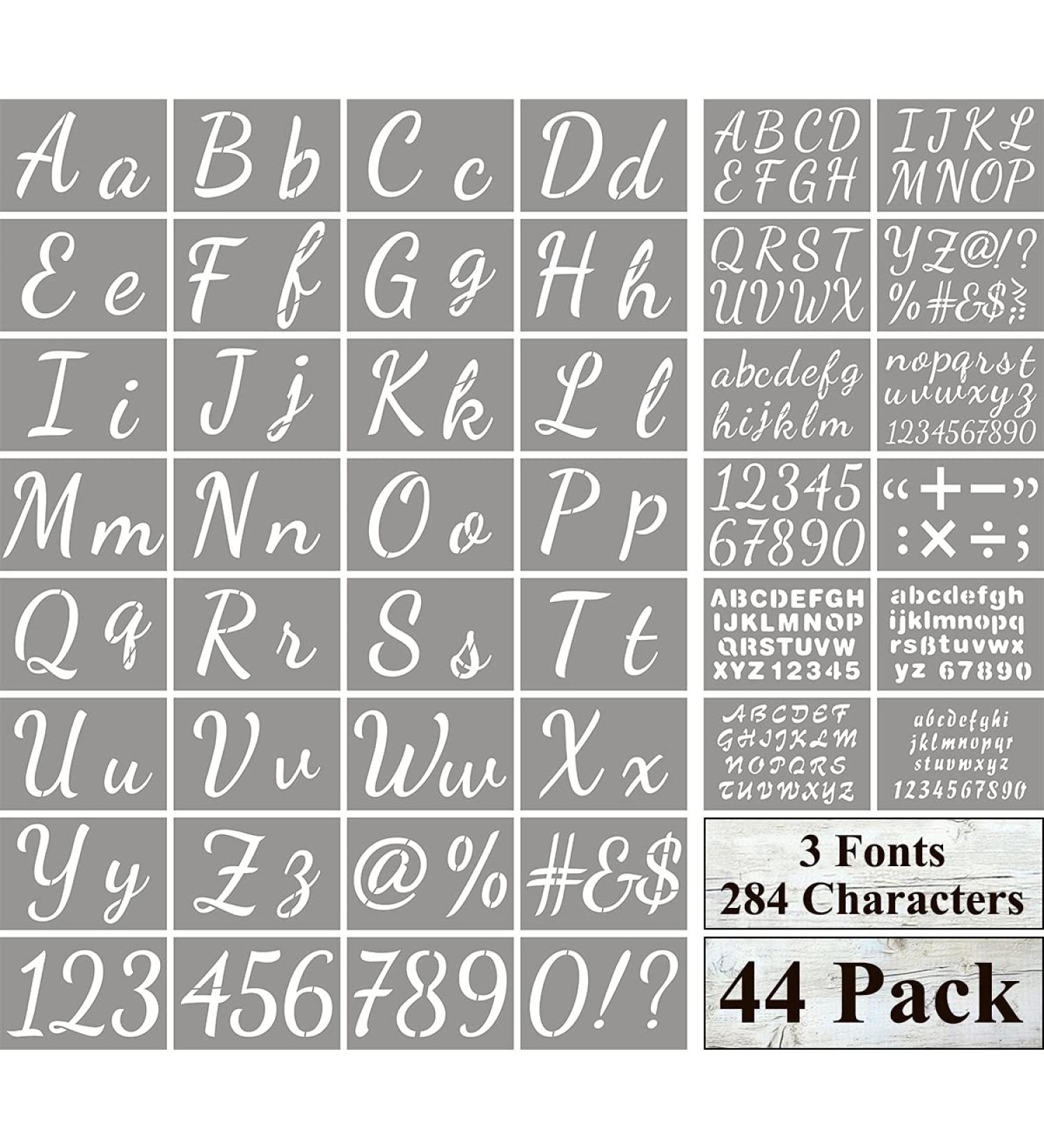 44 Pack Large Letter Stencils for Painting on Wood - Alphabet, Numbers, Signs - Reusable Plastic Stencils in 3 Fonts - Great for Chalkboard, Fabric, Wood Signs - 284 Designs Included - Buy Online on GoSupps.com