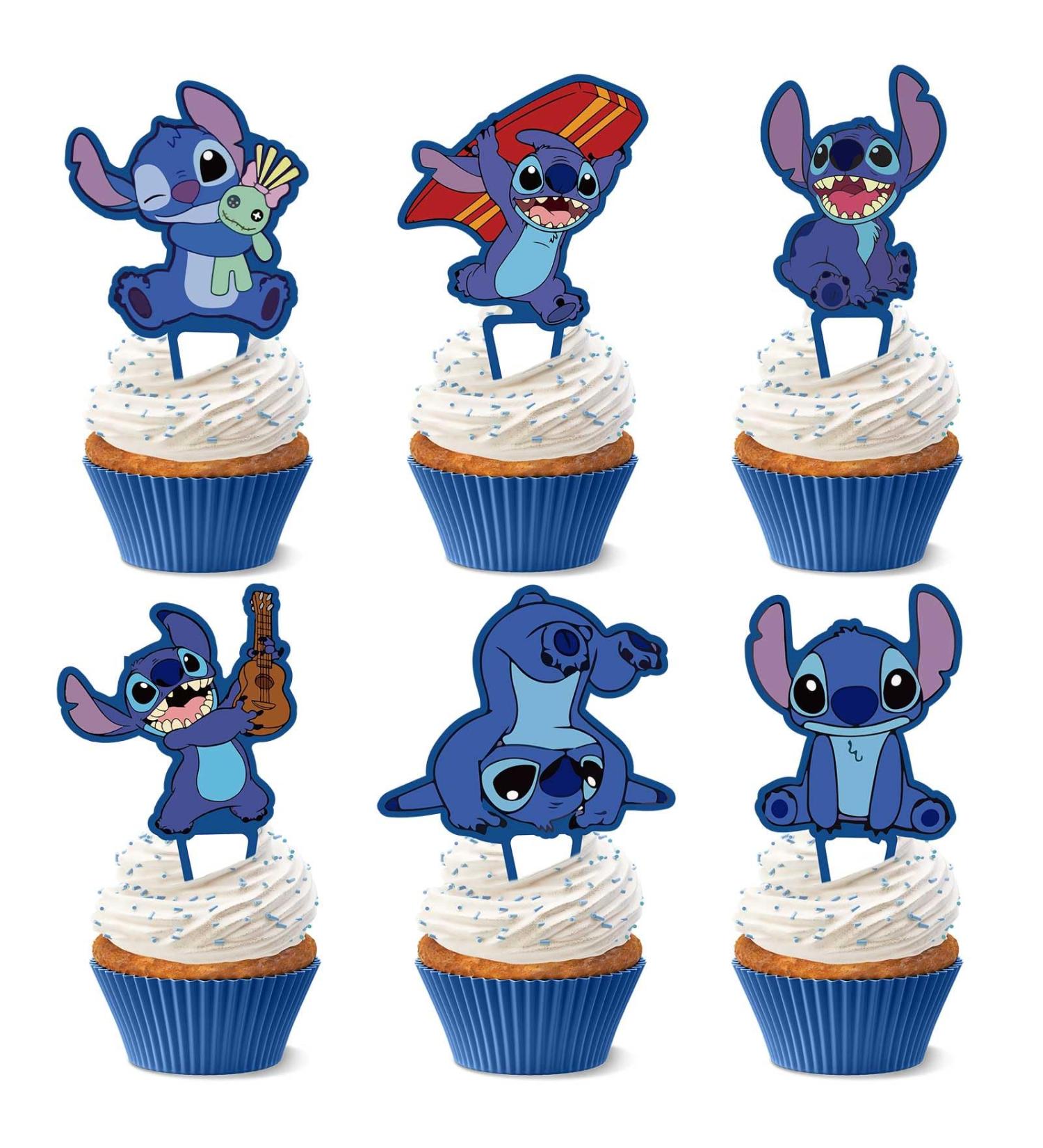 NIAYOU 24 Pcs Blue Cupcake Toppers- Blue Stitch Themed Cake Decorations Cartoon Happy Birthday Cupcake Toppers for Boys Girls Kids Birthday Party Supplies - Buy Online on GoSupps.com