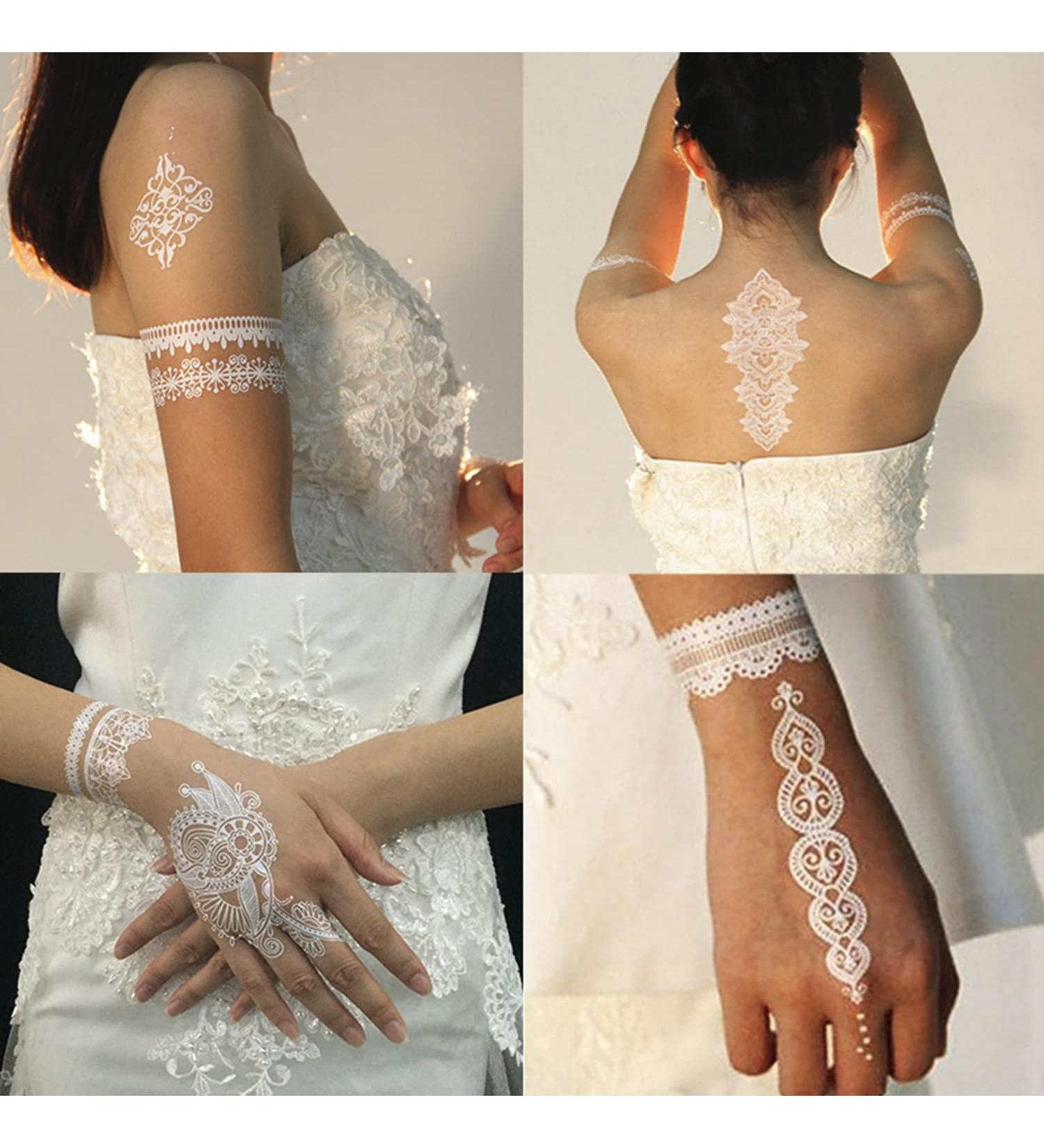 White Lace Henna Temporary Tattoo Stickers - Indian Mehndi for Wedding, Waterproof Body Art for Women and Teens (8 Sheets) - Buy Online on GoSupps.com