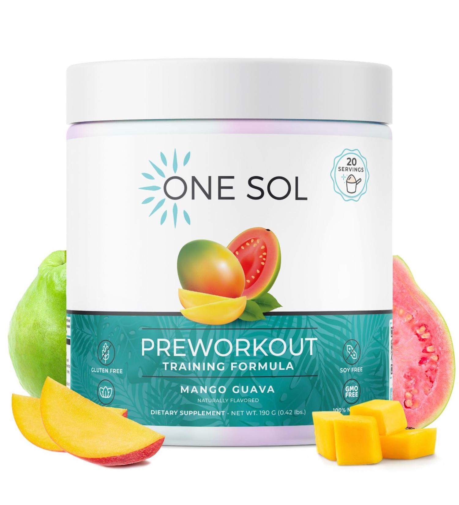 One Sol Pre-Workout for Women Enhanced Pump & Focus No Jitters Or Crash Natural Ingredients 100% Vegan Gluten Free & Soy Free (Mango Guava) - Buy Online on GoSupps.com