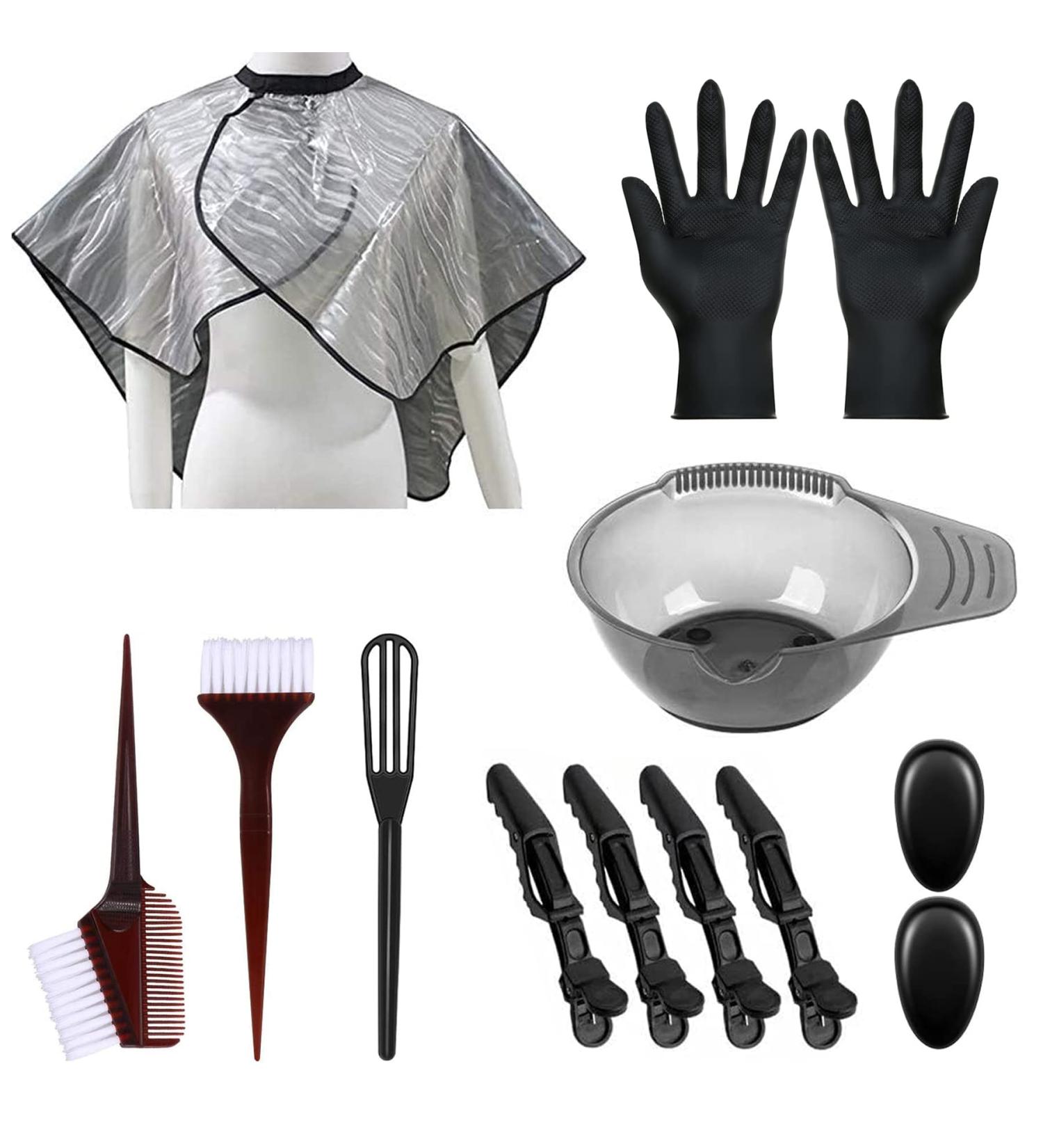 13 Pieces Hair Coloring Kit for DIY Hair Color - Dye Brush, Bowl, Shawl, Stirring Stick, Clip, Gloves, Earmuffs - Buy Online on GoSupps.com