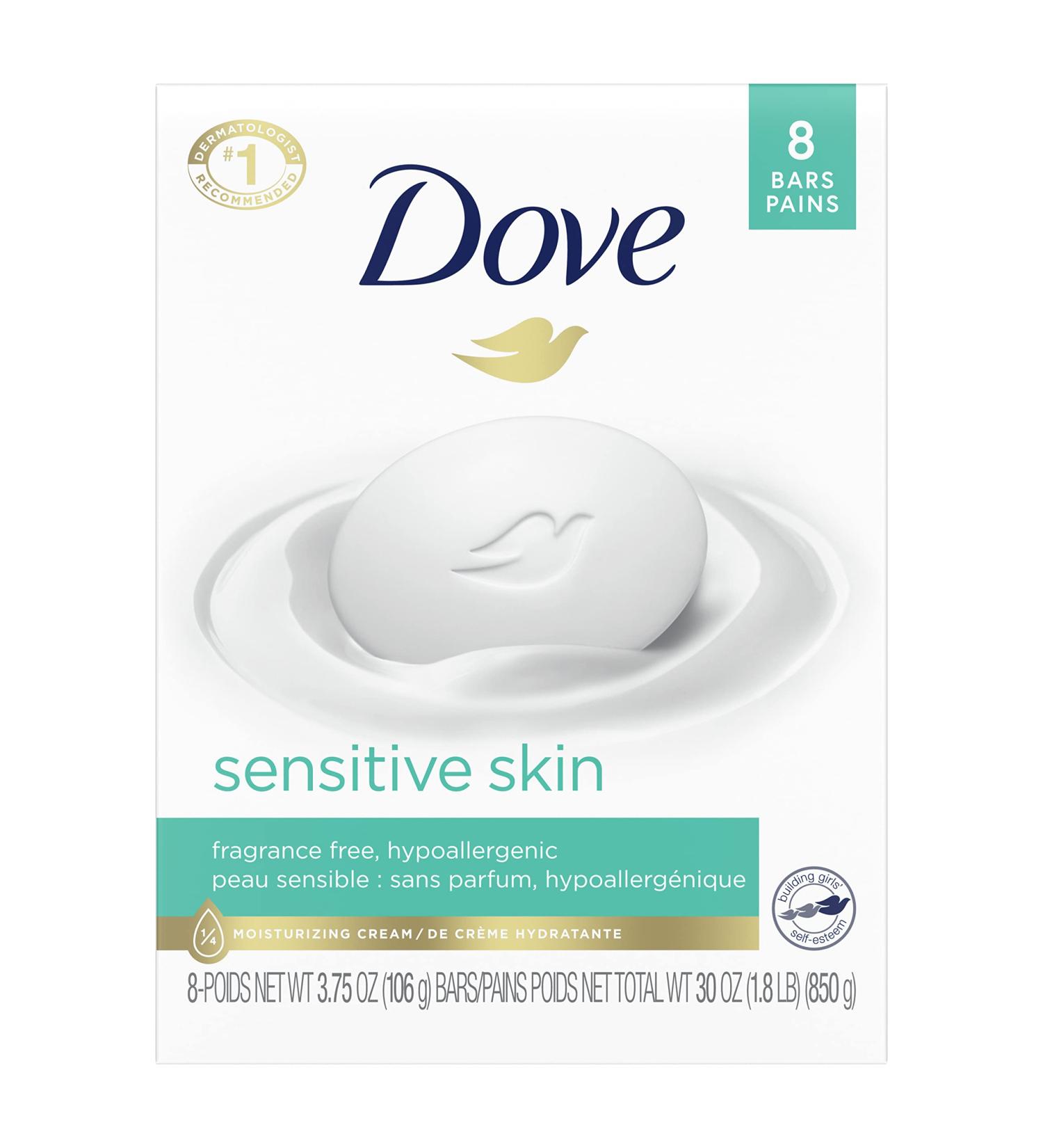 Dove Beauty Bar - More Moisturizing & Gentle Cleanser for Sensitive Skin - Fragrance Free - 3.75 oz, 8 Bars - Buy Online on GoSupps.com