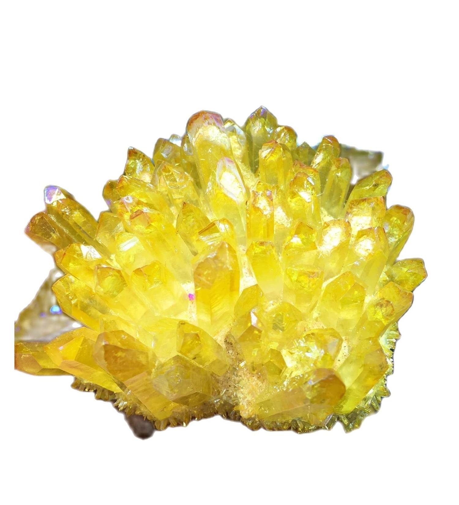 Natural Crystal Rough 300-350g Yellow Electroplated Natural Crystal Cluster Specimen Raw Rock Quartz Flowers Aura Stones Gift Modern House Decor - Buy Online on GoSupps.com
