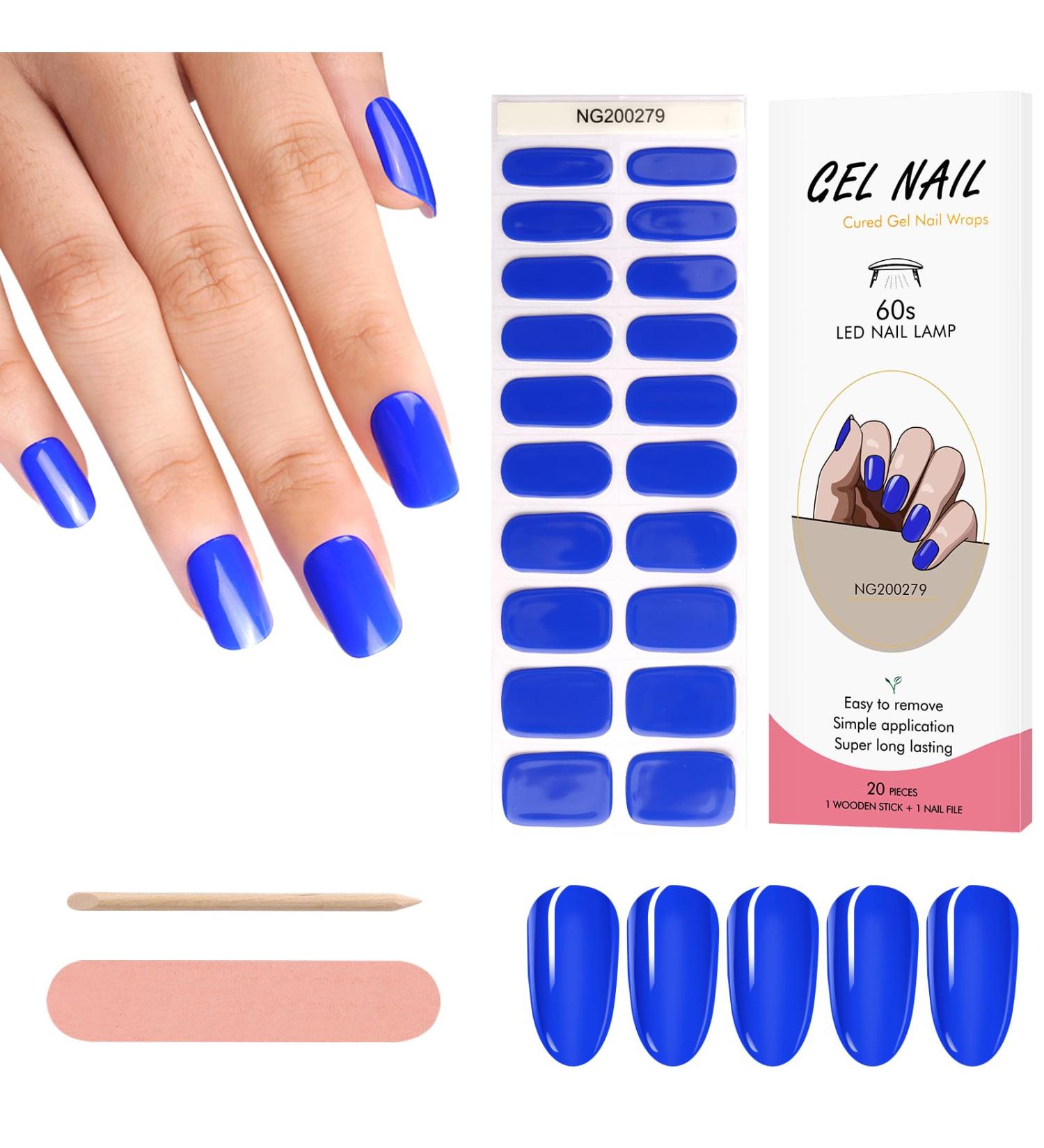 Kalolary 20PCS Nail Adhesive Wrap Nail Gel Polish Strips Full Wraps Nail Polish Stickers Cured Gel Nail Strips Self-Adhesive Gel Nail Wrap Stickers Decals(UV/LED Lamp Required) (Klein Blue) - Buy Online on GoSupps.com