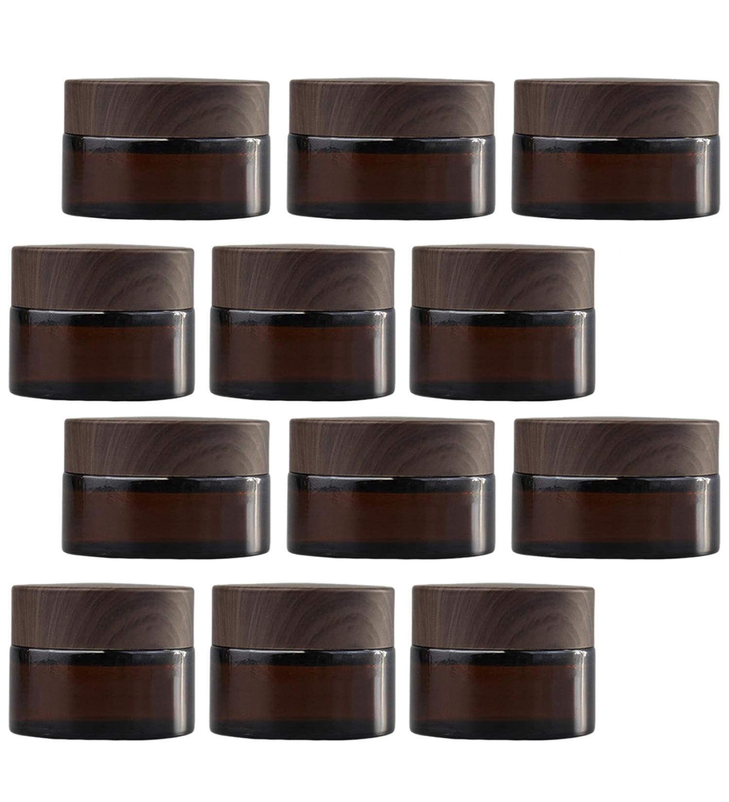 Tokincen 12-Pack Amber Glass Cream Cans - 15ml & 20ml Refillable Containers with Lids | Brown Glass Storage - Buy Online on GoSupps.com