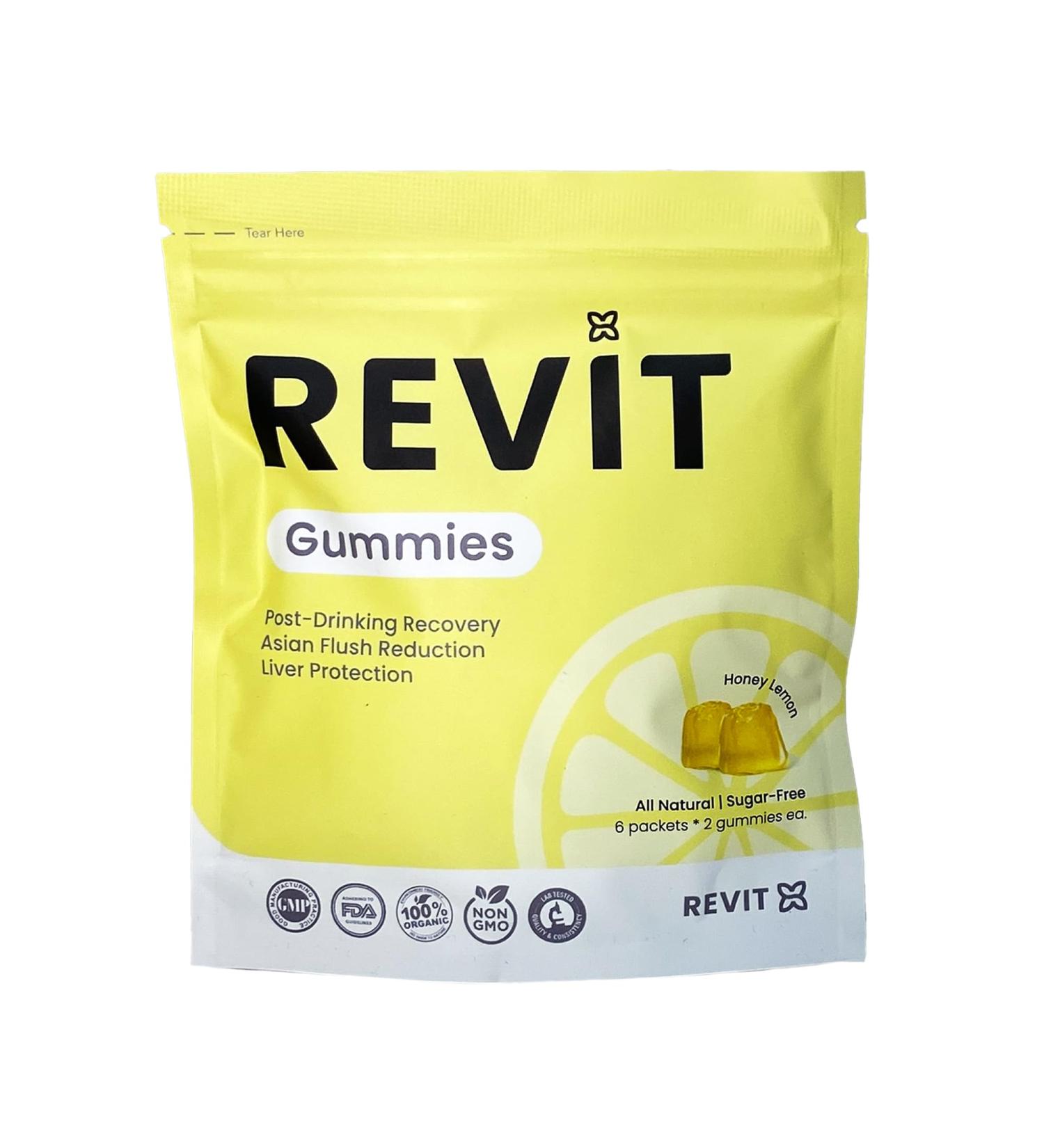 REVIT - Award Winning Post-Drinking Recovery Gummy | Liver Support & Recovery | DHM + Curcumin + Ginger + Vitamins + Anti-oxidants | All-Natural | Vegetarian | Non GMO - Buy Online on GoSupps.com