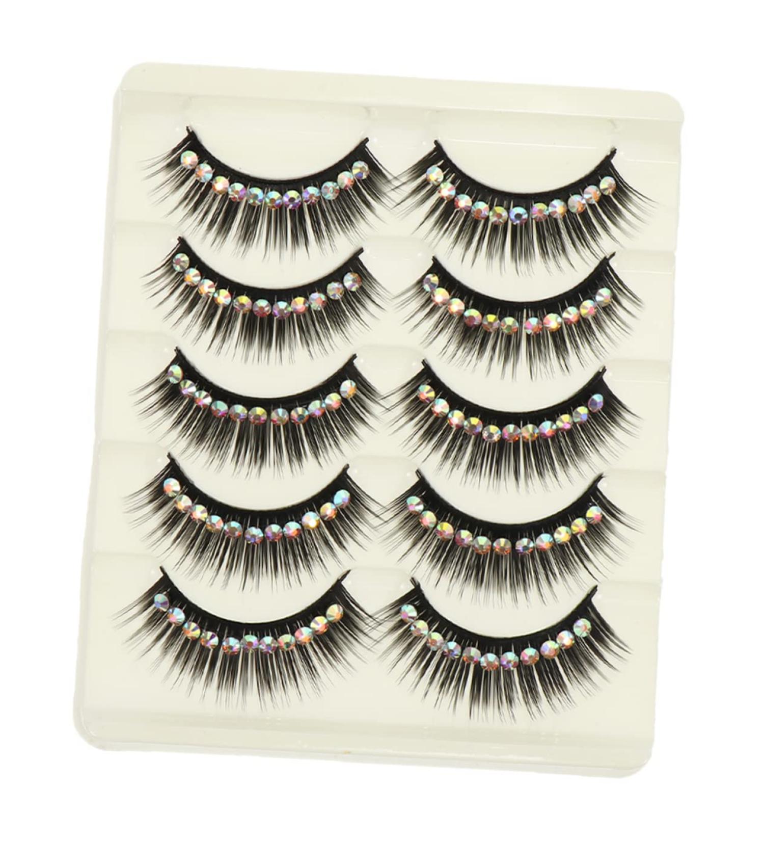 Mikinona Rhinestone Long Fake Lash Rhinestones for Makeup 10 Pairs Diamond False Eyelashes Colored Rhinestones Manga Lashes Fake Fiber Hard Stem Dense Black Cosplay Lashes Volume Cat Eye - Buy Online on GoSupps.com