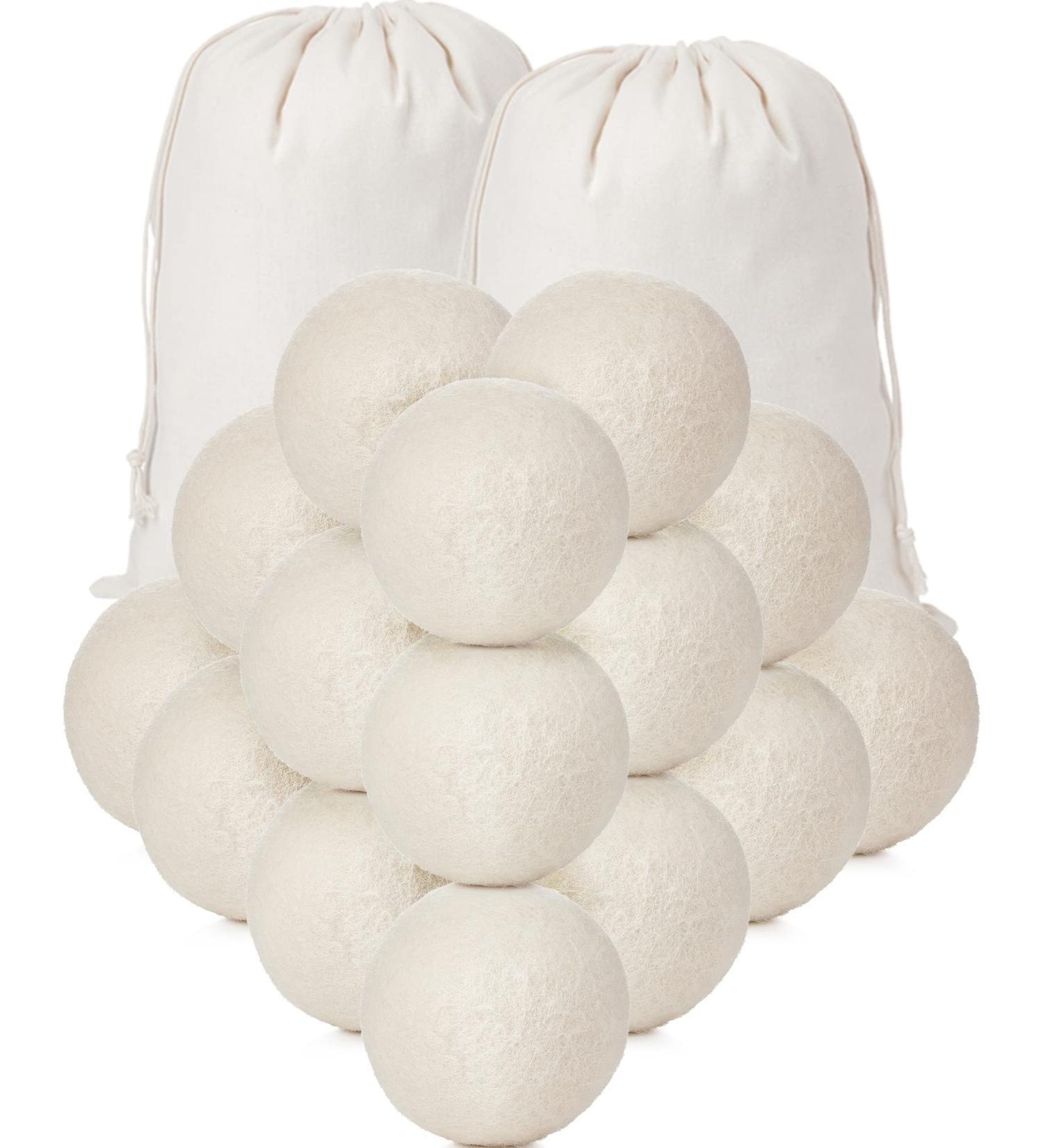 Kenning 26 Pieces Wool Dryer Balls Set - 24 Reusable Dryer Balls with 2 Muslin Bags | Eco-Friendly Fabric Softener for Laundry | Anti-Wrinkle Anti-Static Energy Saving (White - Buy Online on GoSupps.com