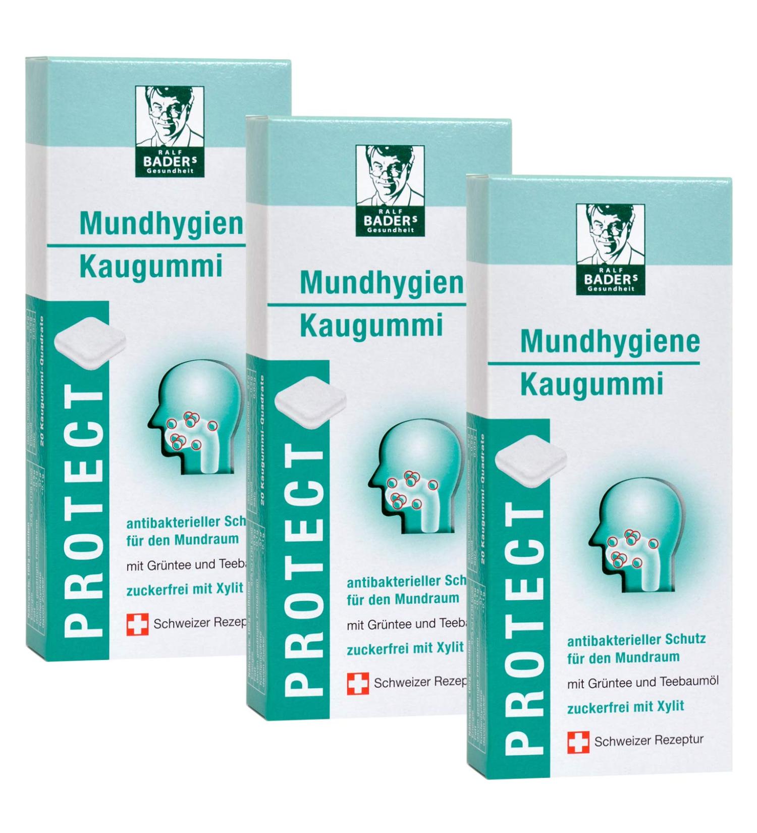 Baders Protect Oral Hygiene Chewing Gum | Antibacterial Tea Tree Oil Green Tea & Xylitol | 3x20 Squares - International Shipping Available! - Buy Online on GoSupps.com