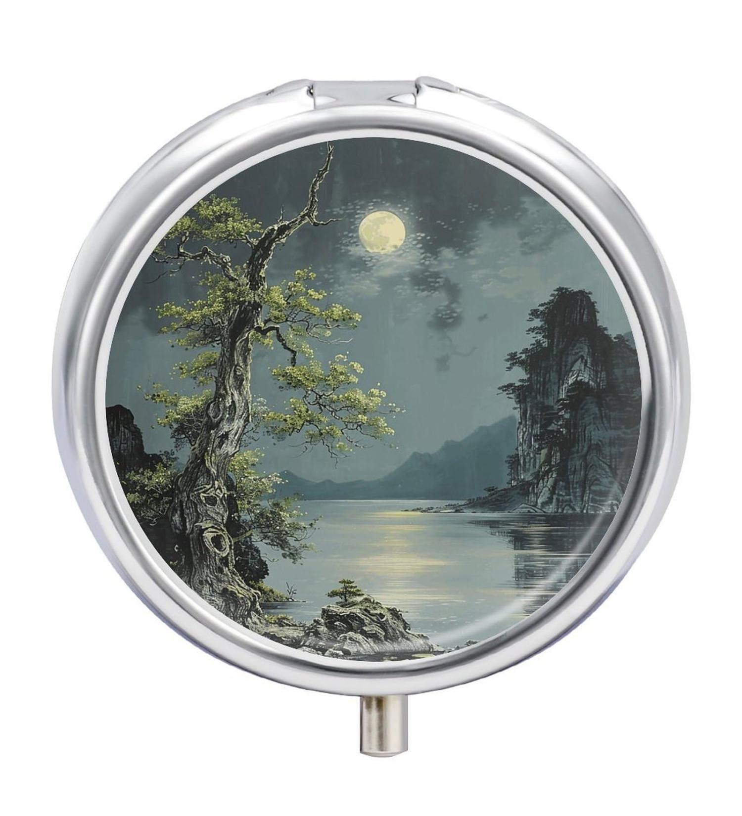 Portable 3 Compartment Pill Box - Travel Pill Organizer with Green Leaves Printing for Purse & Pocket - Buy Online on GoSupps.com