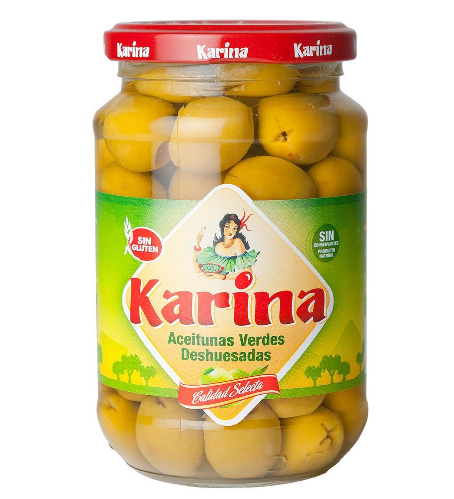 Karina Green Manzanilla Olives without Stones Glass Pack of 6 (6 x 160 g)