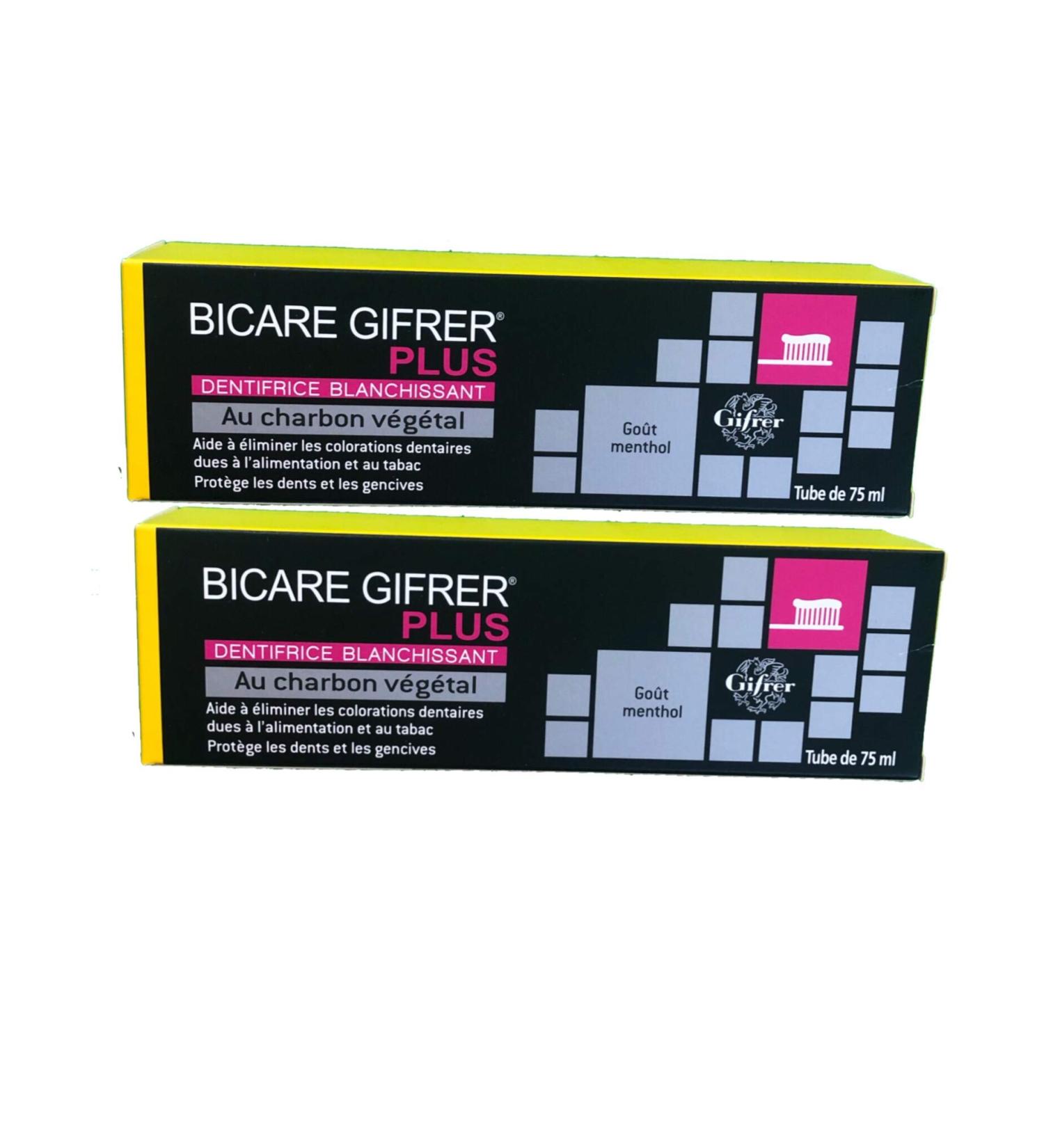Bicare Gifrer whitening toothpaste with vegetable charcoal - Pack of 2 tubes of 75ml
