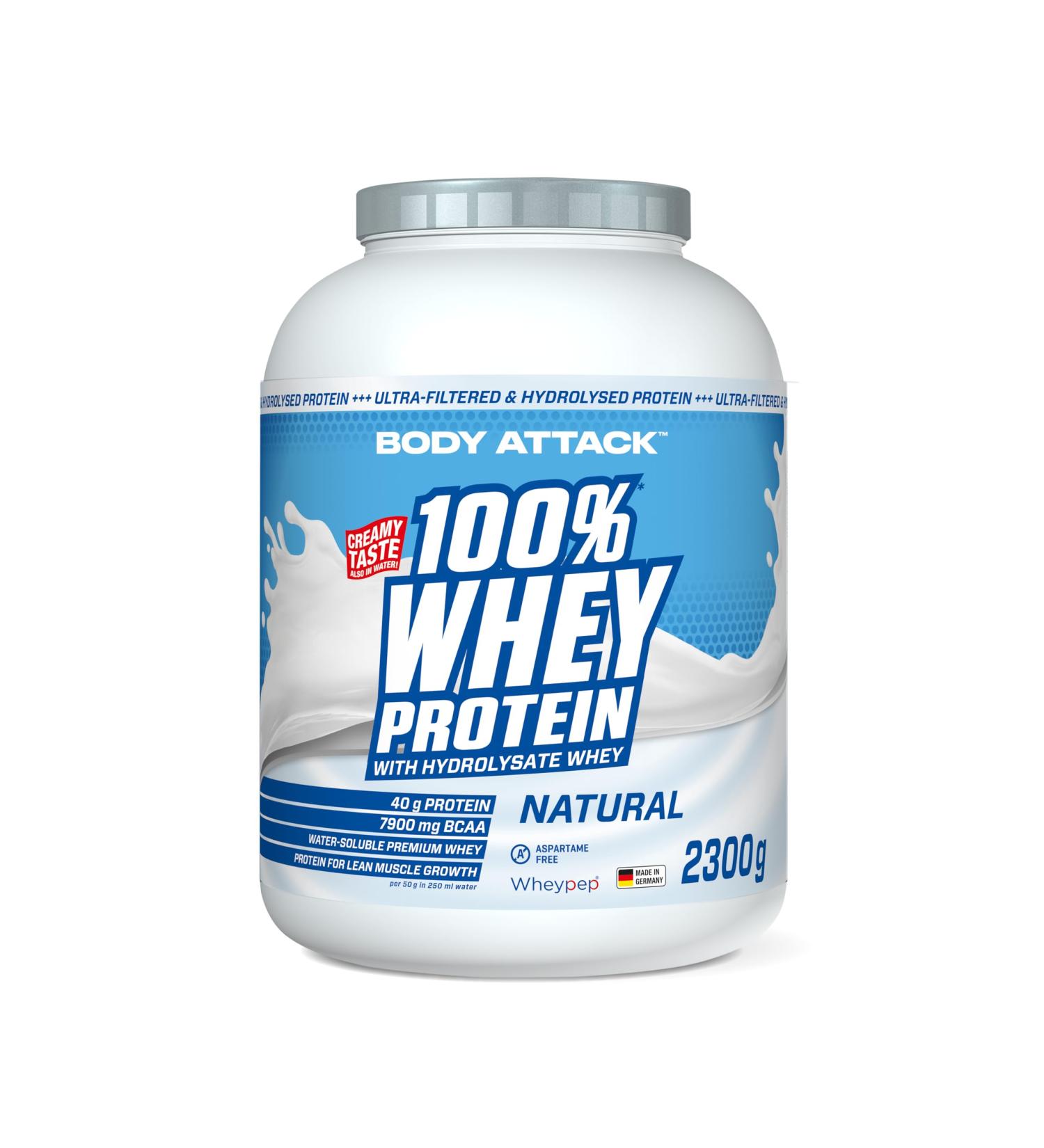 Body Attack 100% Whey Protein Bodybuilding Protein - Creamy Protein Powder with Hydrolysate and BCAA Mass Gain and Diets for Athletes and Athletes - Made in Germany - 2.3 kg Natural - Buy Online on GoSupps.com
