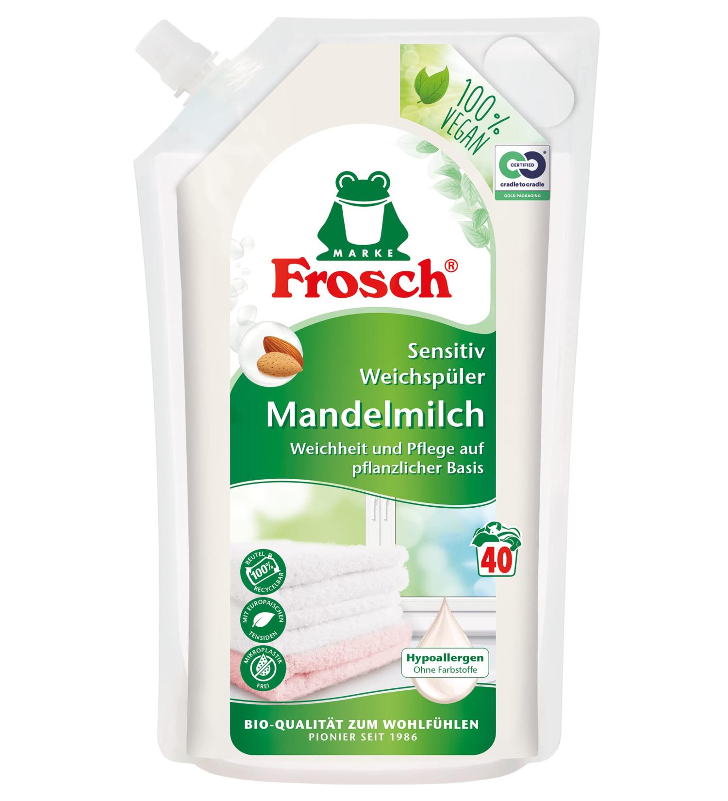 Frosch Almond Milk Sensitive Softener - Vegan Laundry Care 1000ml (40 Washes) | Eco-friendly Fabric Softener for Soft Laundry - International Shipping Available - Buy Online on GoSupps.com