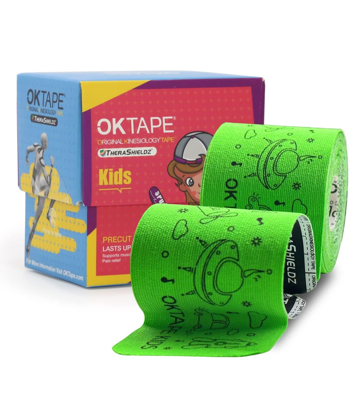 OK TAPE Kinesiology Tape for Kids(5.9 in 32 Strips)  Hypoallergenic  Breathable  Gentle Removal  Suitable for Basketball  Baseball  Rugby and Other Children's Sports  Relieve Muscle Fatigue - Green - Buy Online on GoSupps.com