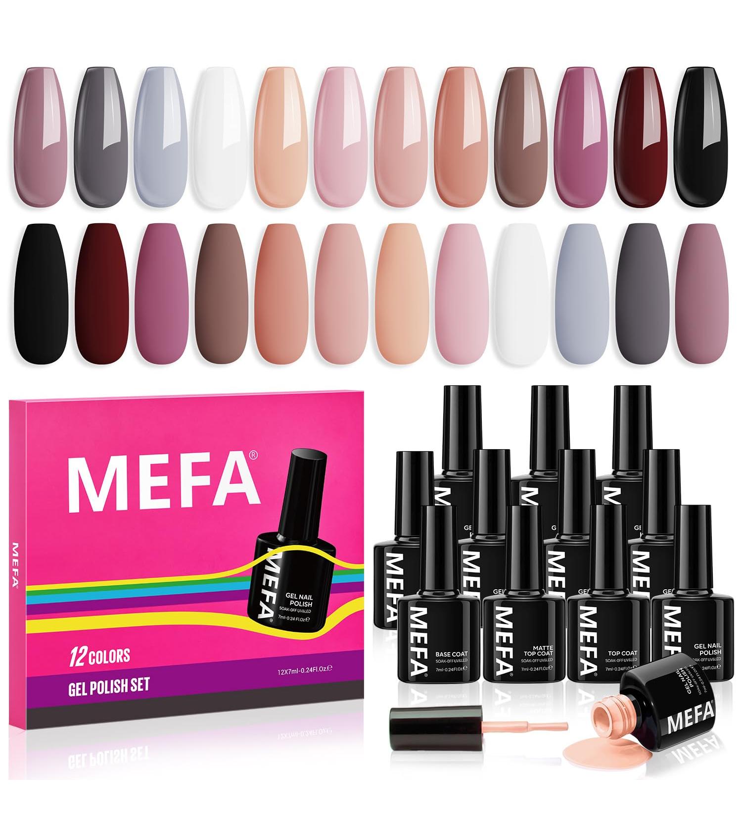 MEFA Gel Nail Polish 12 Colors Nude Neutral Gel Polish Black White Nude Pink Nail Polish Gel Burgundy Red Gray UV Gel Nail Collection Popular Classic Nail Art Manicure DIY Salon Home Gifts for Women - Buy Online on GoSupps.com