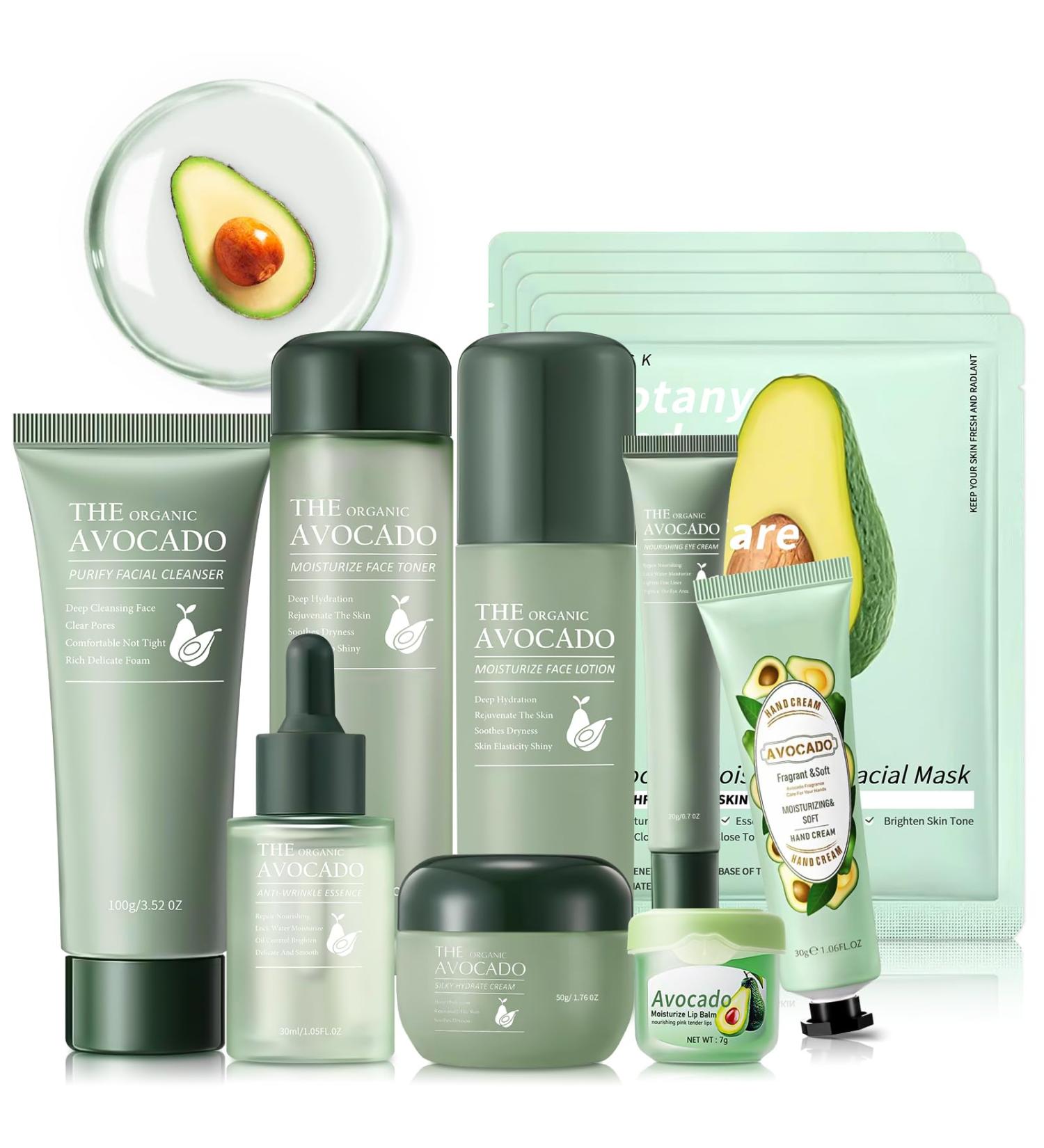 Avocado Skin Care Set 13-In-1 Travel Skincare Kits for Hydrating & Soothing Skin Daily Care Routine Kit with Avocado Anti Aging Facial Kit for Women Reduces Acne Fine Lines & Wrinkles. 13PCS - Buy Online on GoSupps.com
