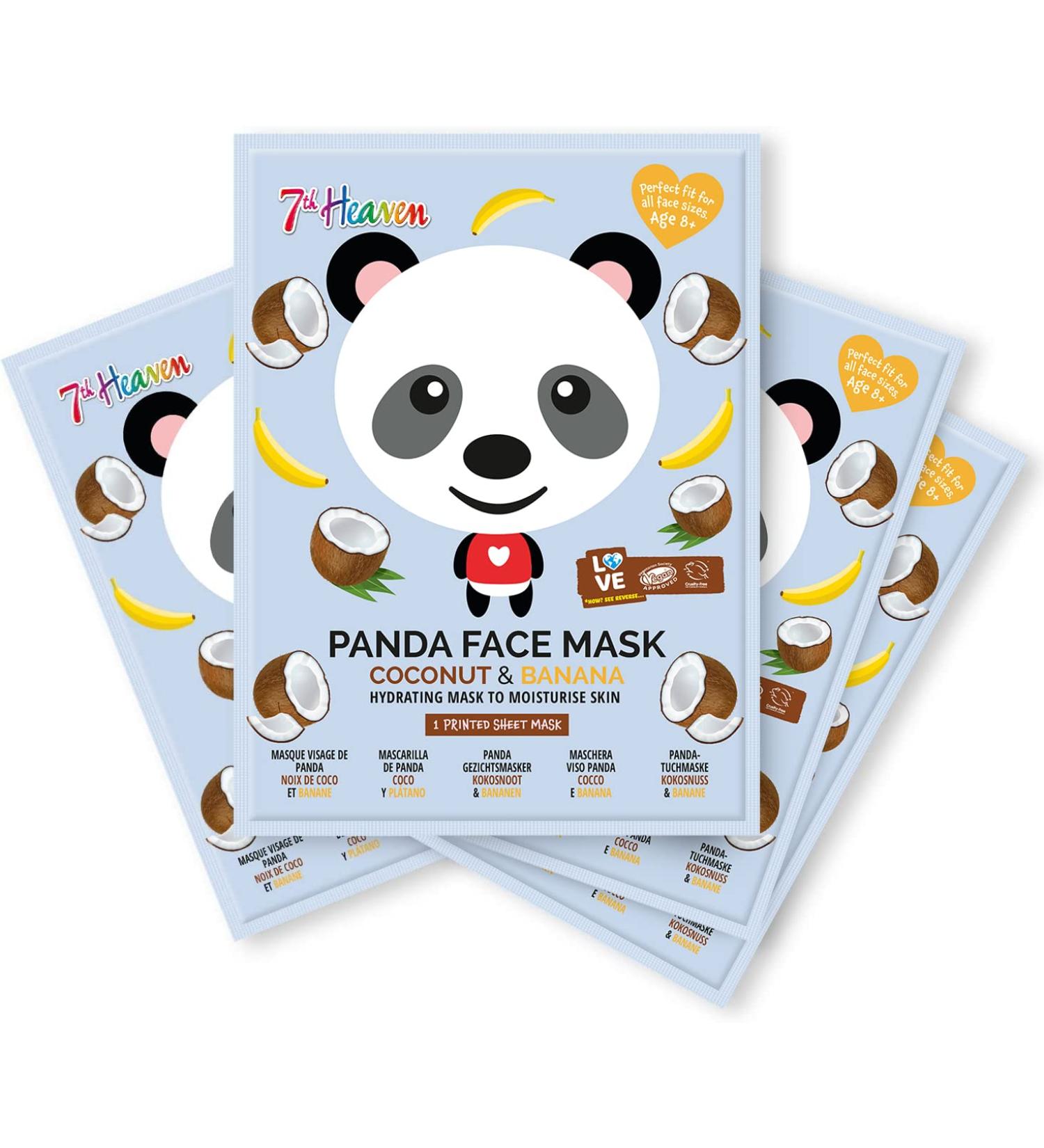 7th Heaven 'Panda Party' Coconut & Banana Face Mask Set to Moisturize & Hydrate Skin - Great for All Skin Types (4 pcs) - Buy Online on GoSupps.com