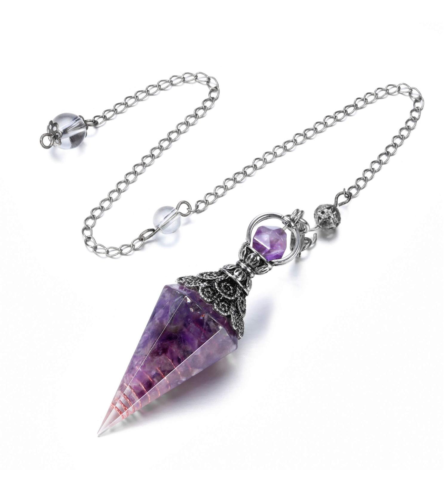 Buy Amethyst Gemstone Pendulum Pendant with Chain for Reiki Healing Dowsing & Scrying - International Shipping Available - Buy Online on GoSupps.com