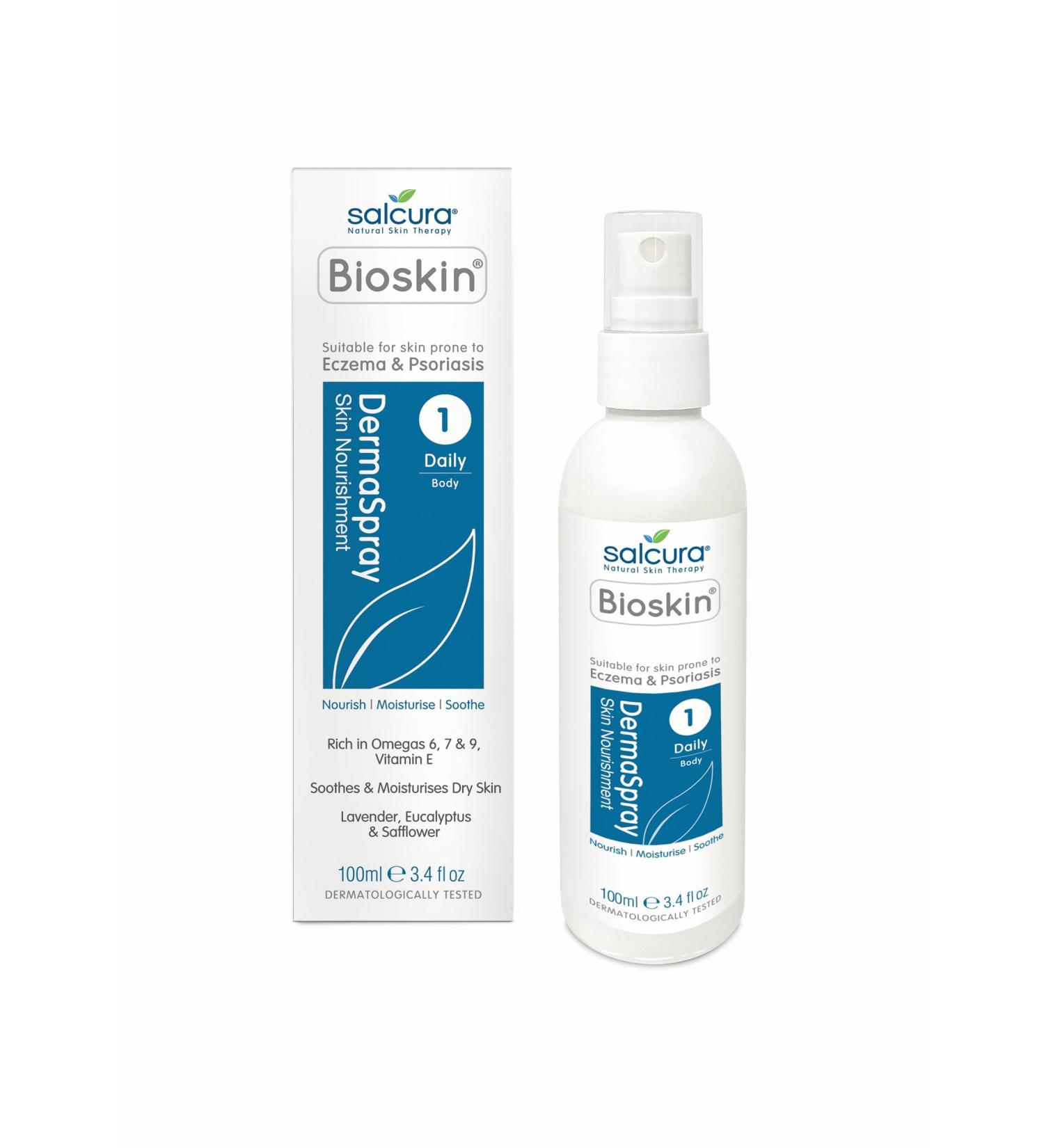 Salcura Natural Skin Therapy Bioskin Dermaspray Intensive Perfect For Dry & Itchy Skin easy To Use Spray Suitable For Anyone Prone To Eczema Psoriasis Dermatitis & Any Other Skin Allergy 100ml - Buy Online on GoSupps.com