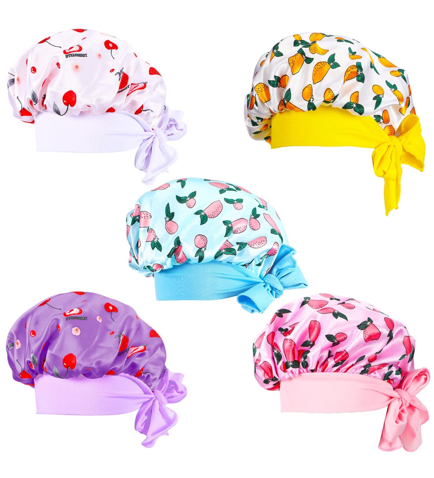 Kids Satin Bonnet Sleeping Cap for Girls Boys - 5 Pcs | Soft Satin Hair Bonnet for Night | Wide Band Toddler Infant Sleep Cap - 5 Styles - Buy Online on GoSupps.com
