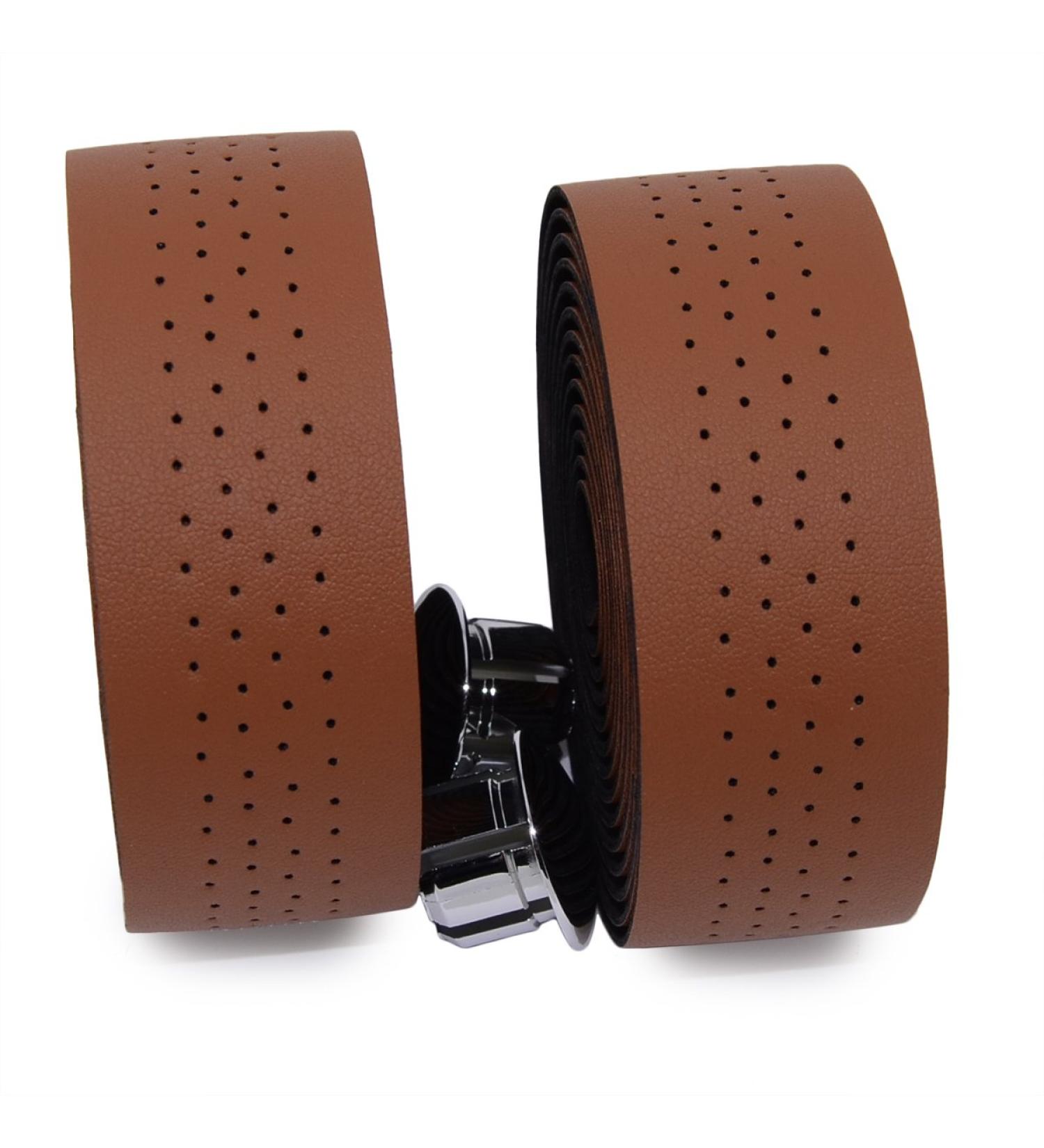 KINGOU Luxury PU Leather Handlebar Tape for Fixed Gear & Road Bikes | Natural Brown Bar Wrap with Reflective Plug - Buy Online on GoSupps.com