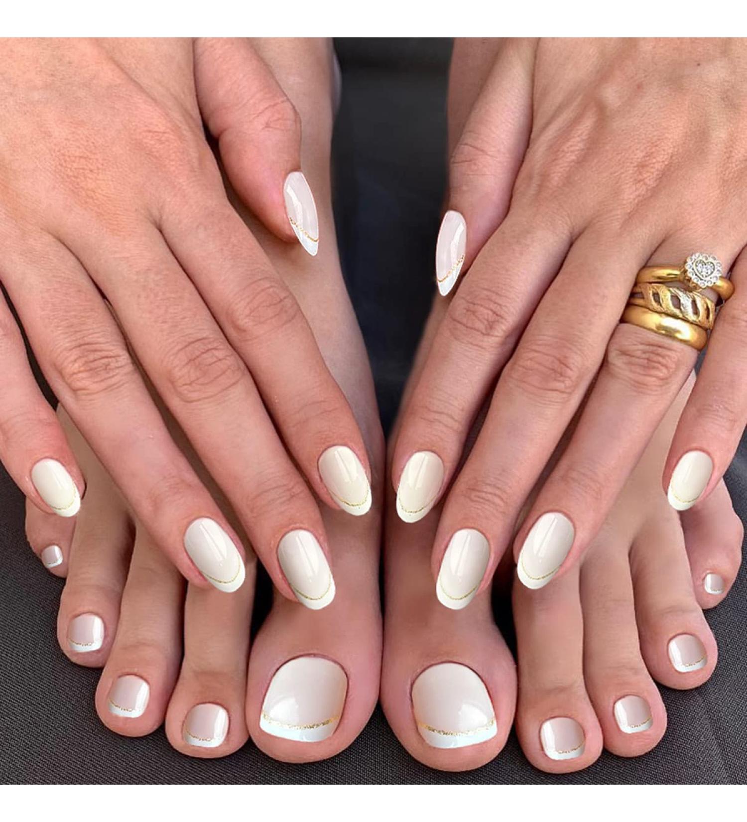 French False Toenails & Nails Set Pink Cat's eyes Acrylic Press on Toe Nails White Fake Nails with Glue Sticker Stick on Nails for Toe for Women and Girls Fashion Nail Tips Feet & Hands