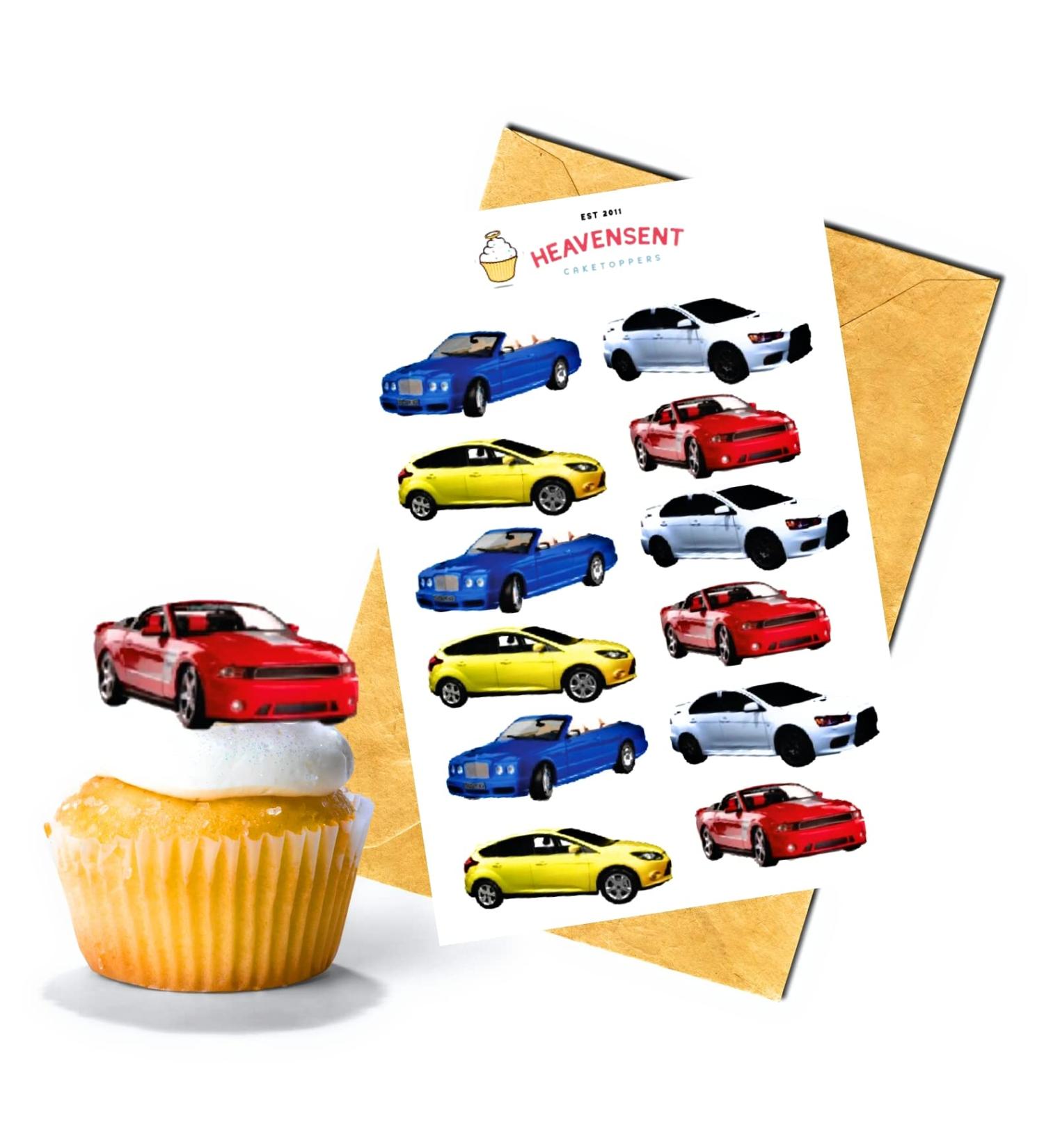 24x Pre-cut Cars Vehicles Transport Edible Thick Wafer Card Standing Cupcake Toppers Birthday Party Cake Decorations