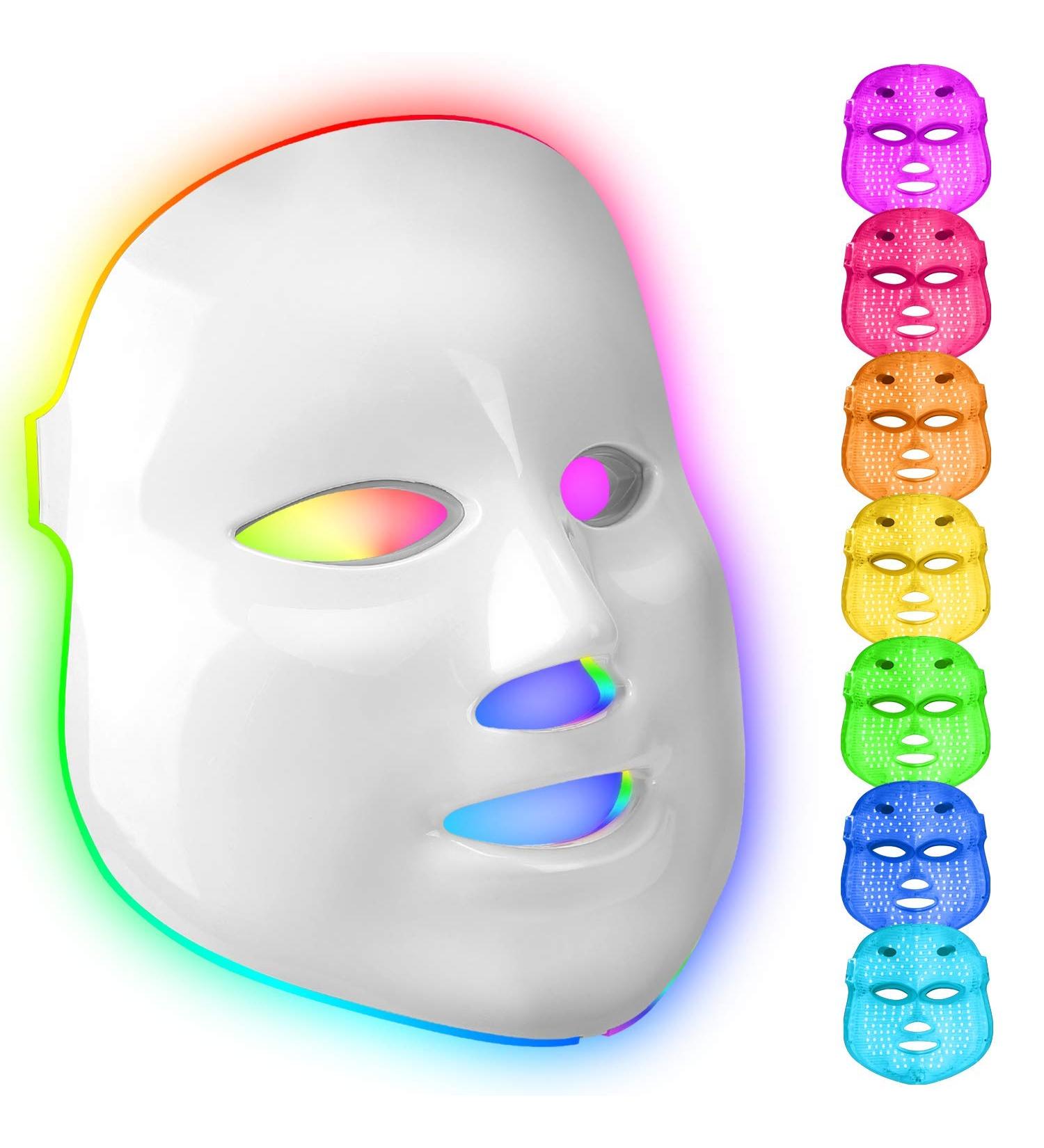 LED Face Mask Light Therapy Anti Acne 7 Color Photonic Mask for Skin Rejuvenation (Beige) - Buy Online on GoSupps.com